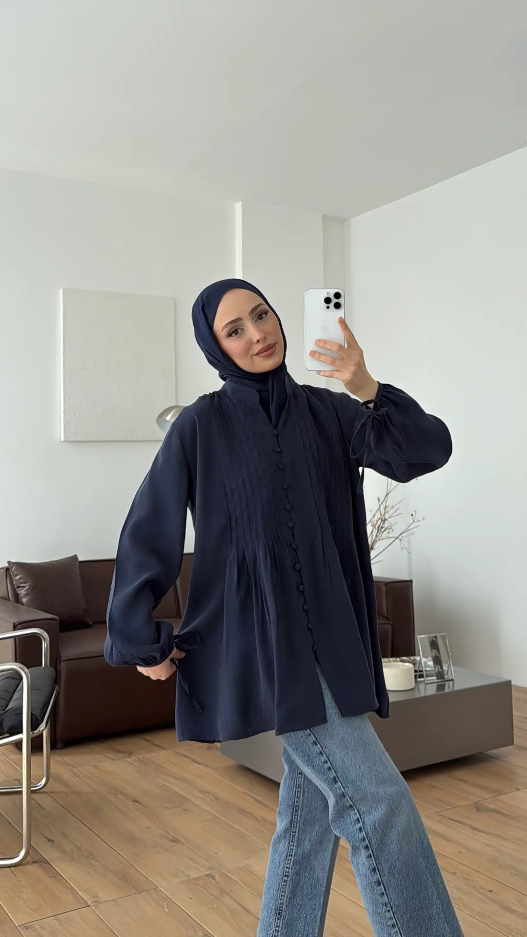 Nervürlü Tensel Tunik Lacivert 