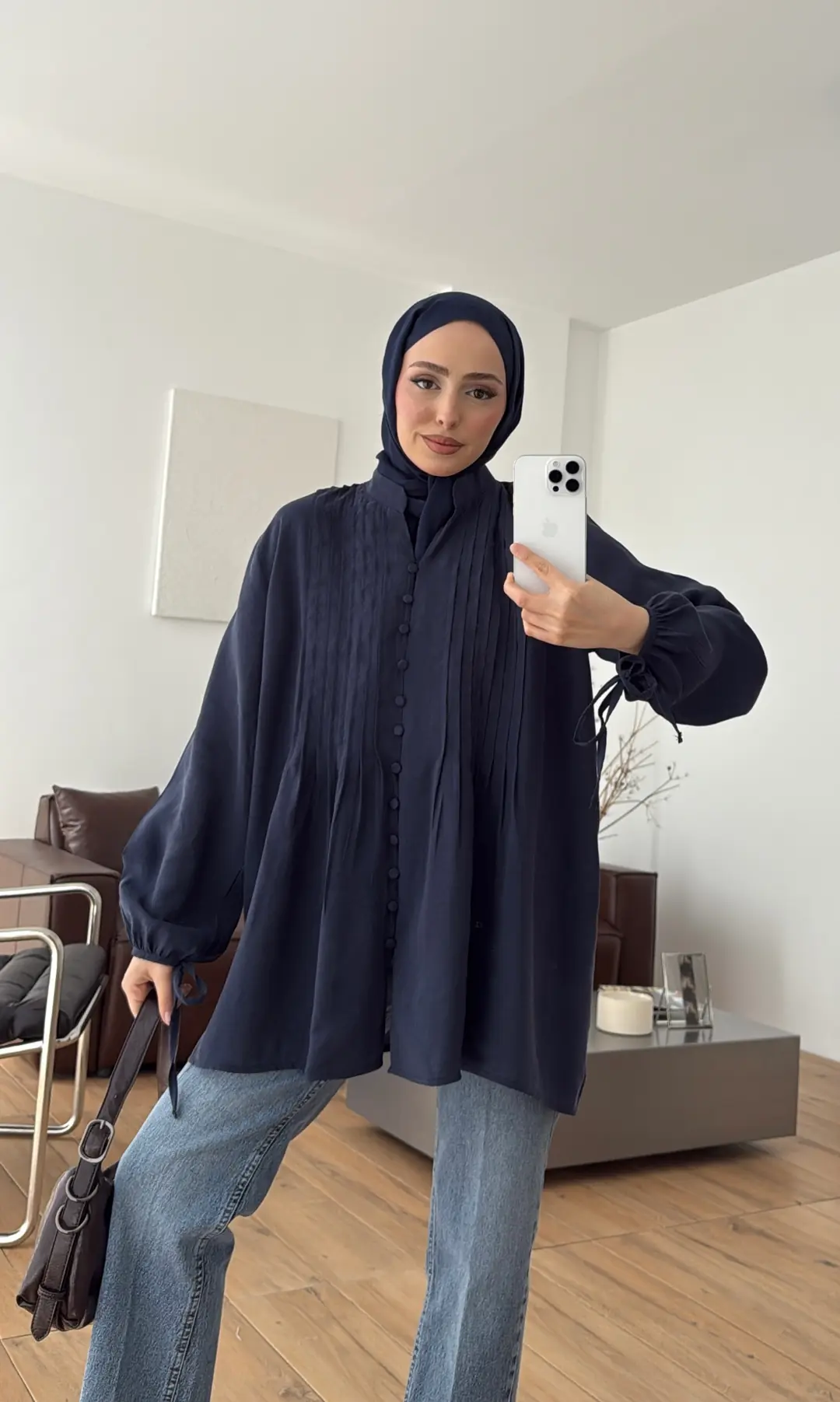 Nervürlü Tensel Tunik Lacivert 