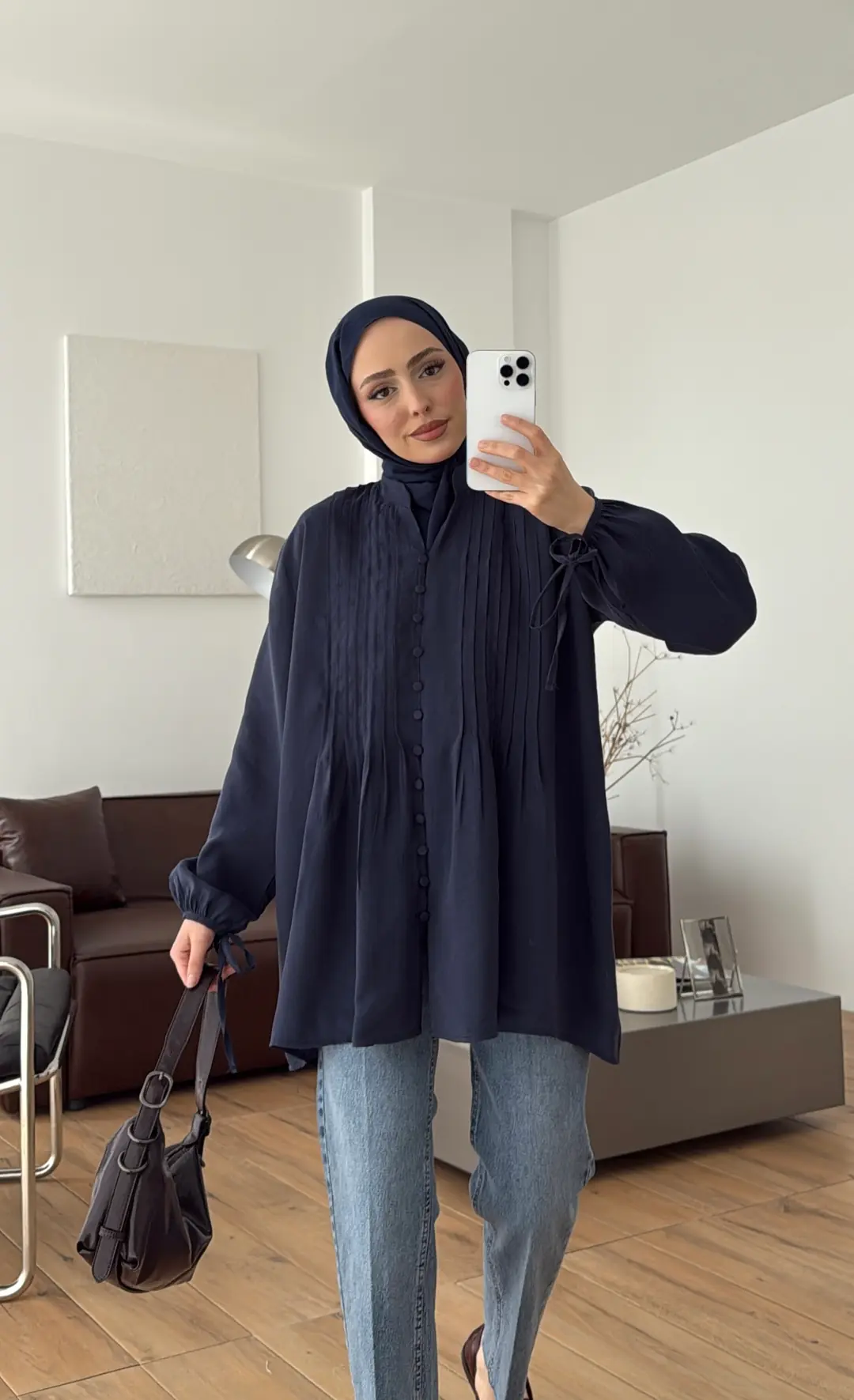 Nervürlü Tensel Tunik Lacivert 
