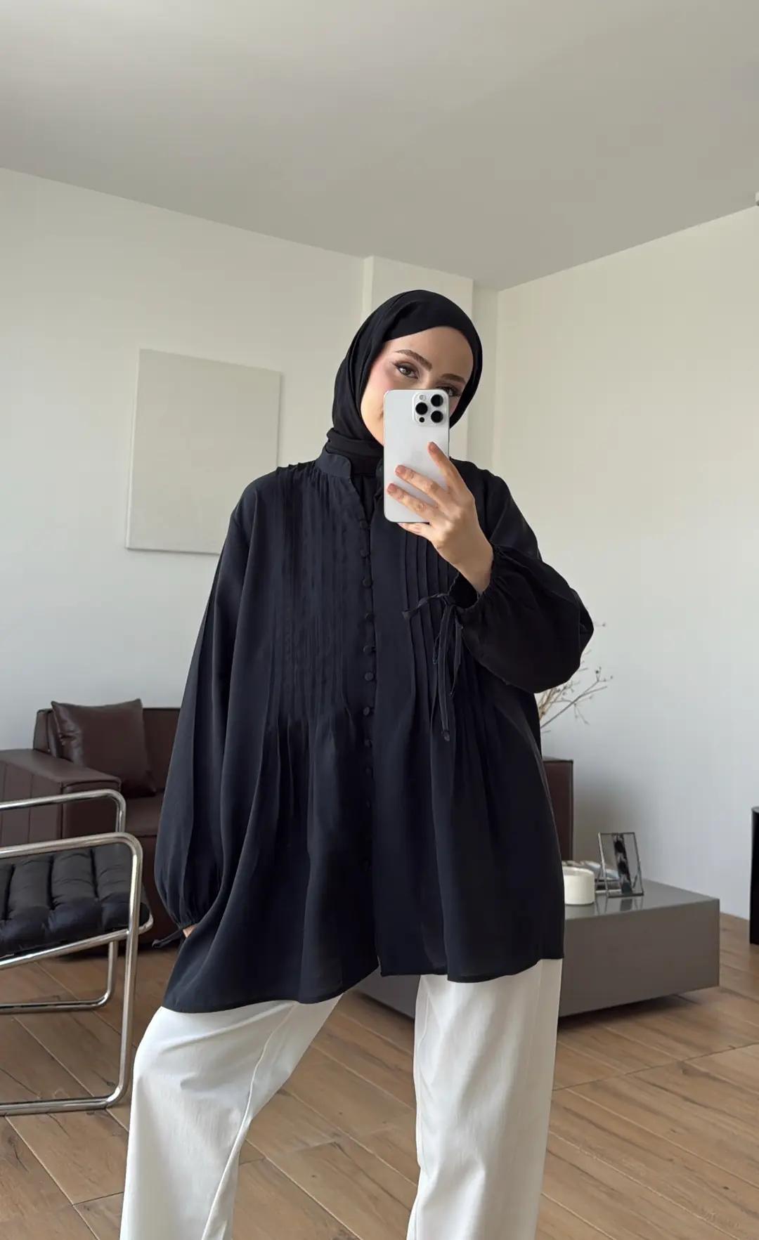 Nervürlü Tensel Tunik Siyah
