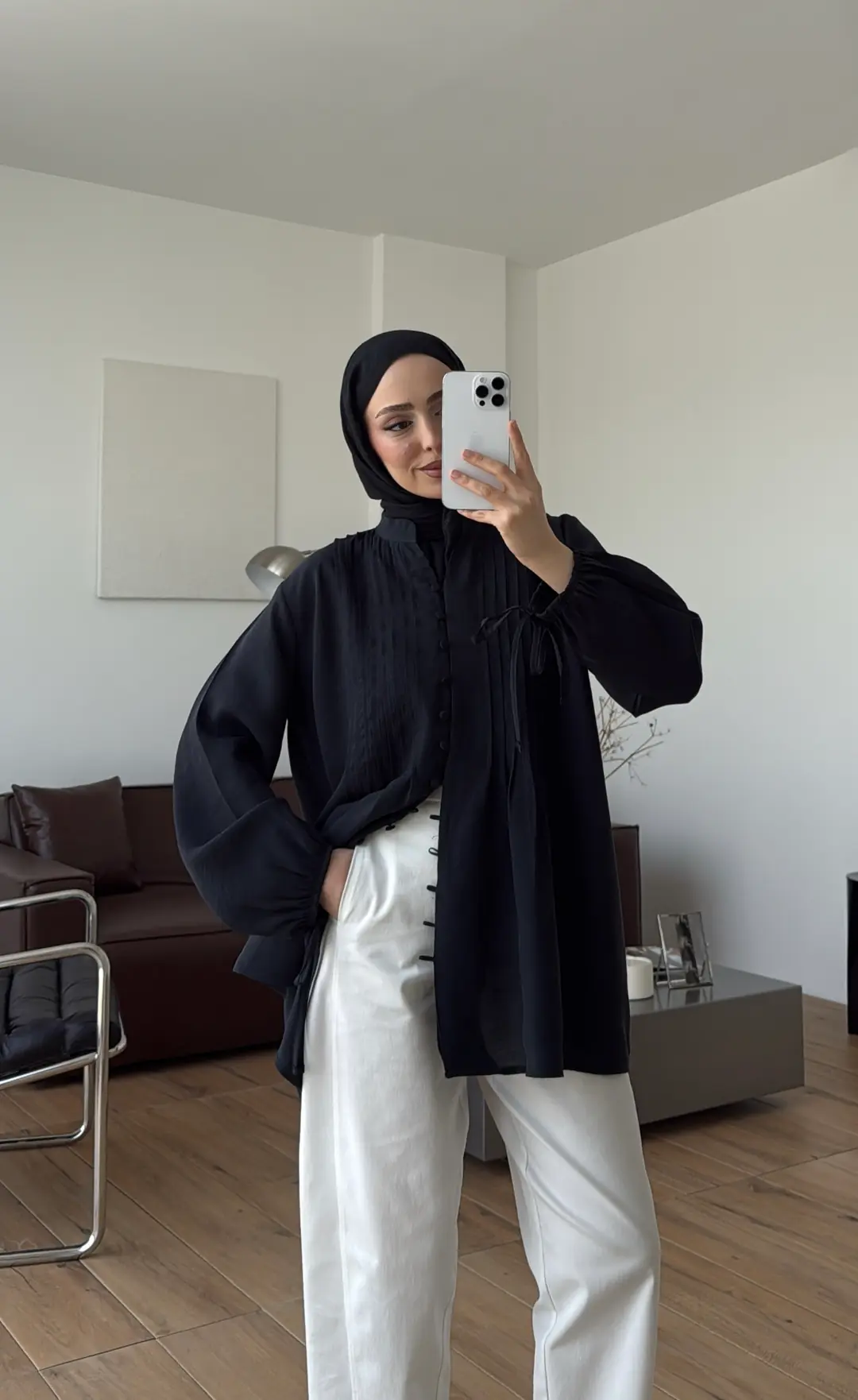 Nervürlü Tensel Tunik Siyah