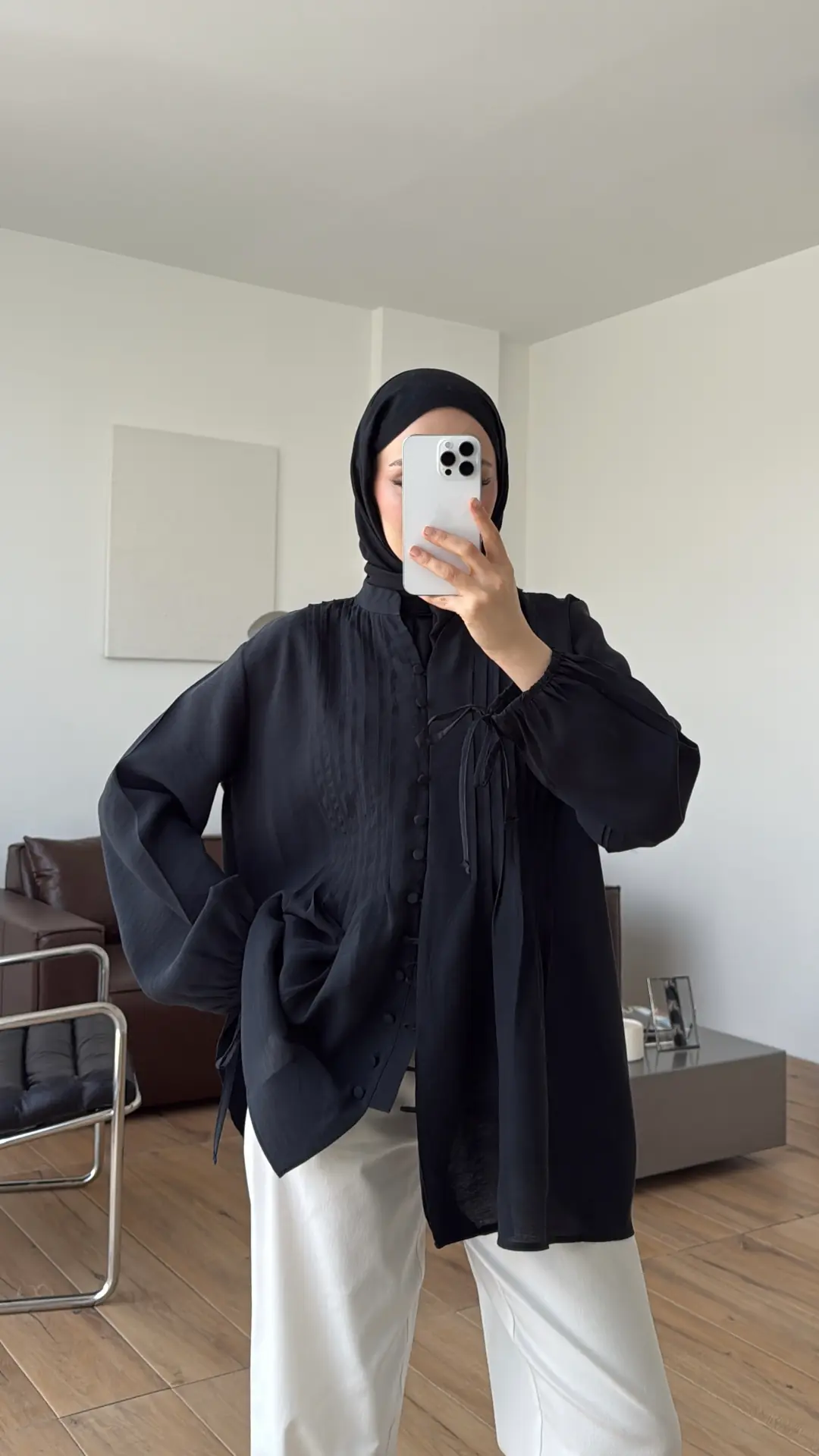 Nervürlü Tensel Tunik Siyah