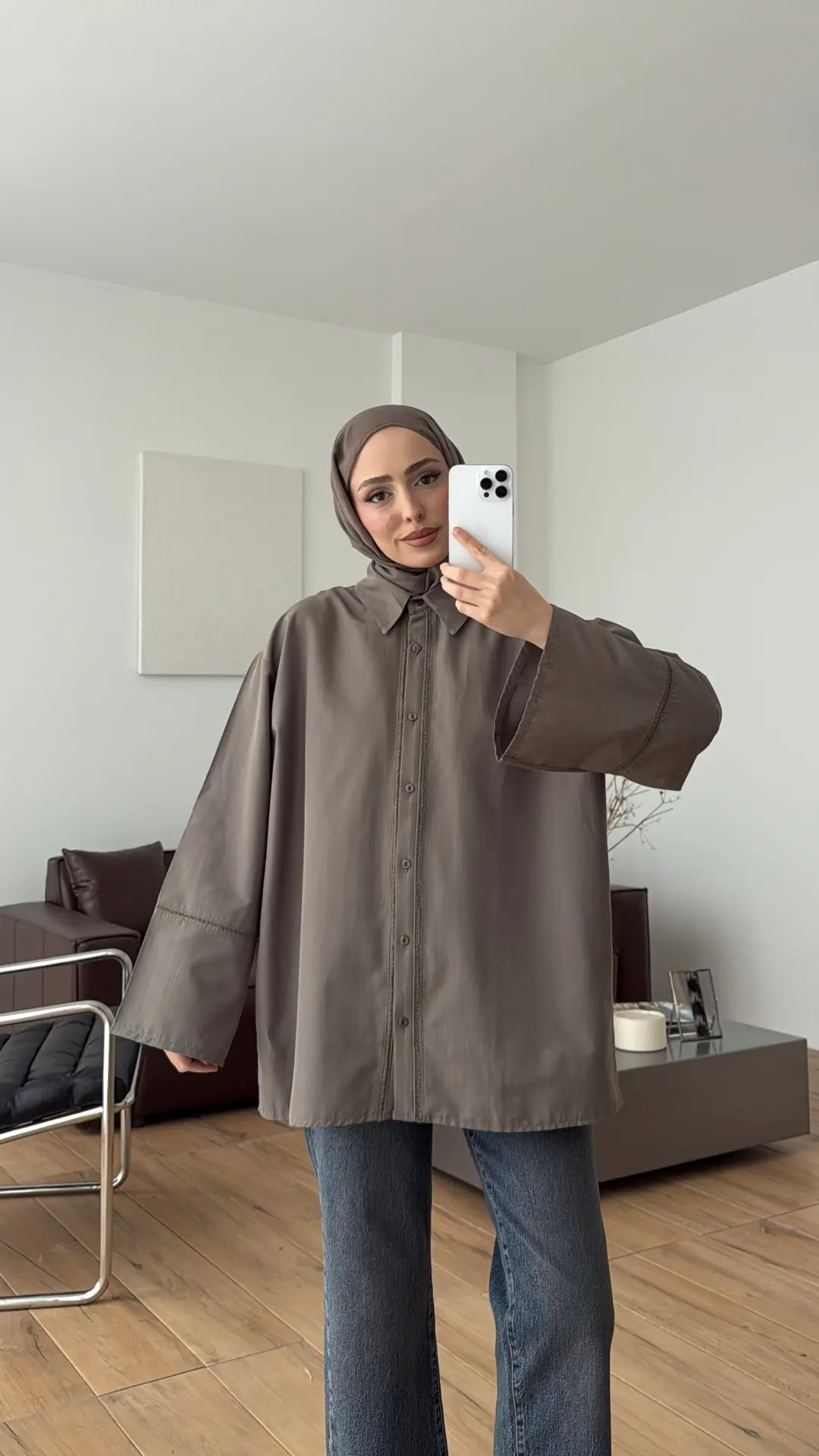 Dantel Geçişli Poplin Gömlek Haki