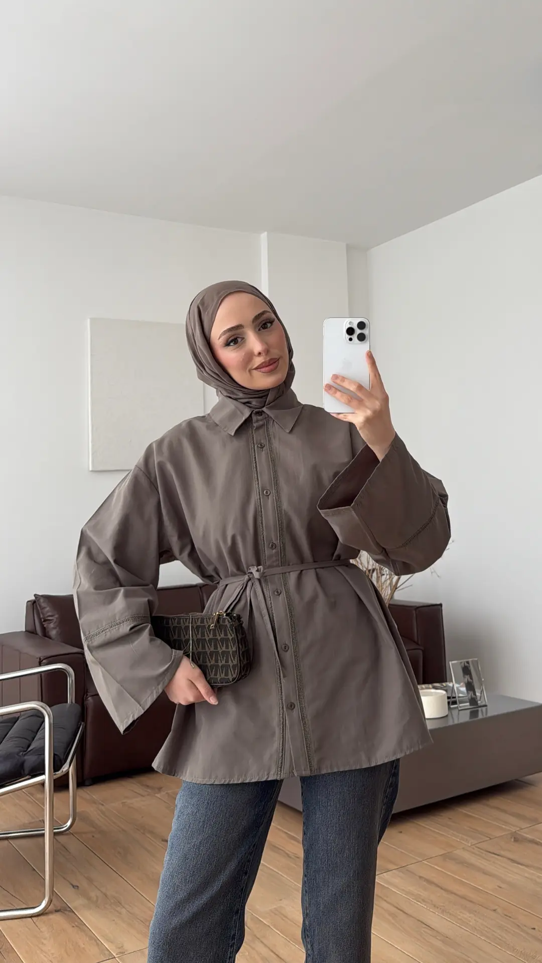 Dantel Geçişli Poplin Gömlek Haki