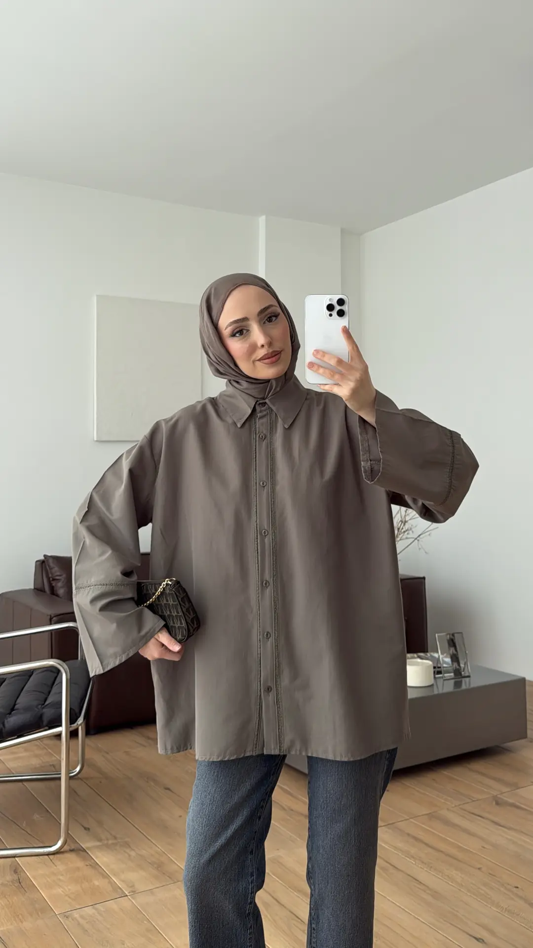 Dantel Geçişli Poplin Gömlek Haki