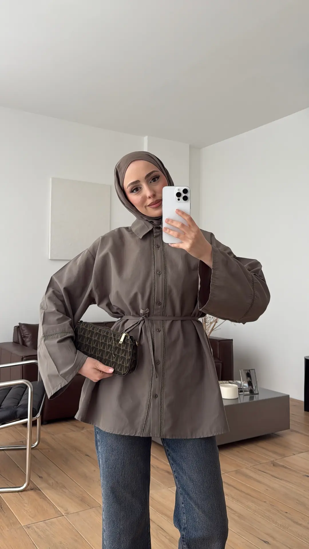 Dantel Geçişli Poplin Gömlek Haki