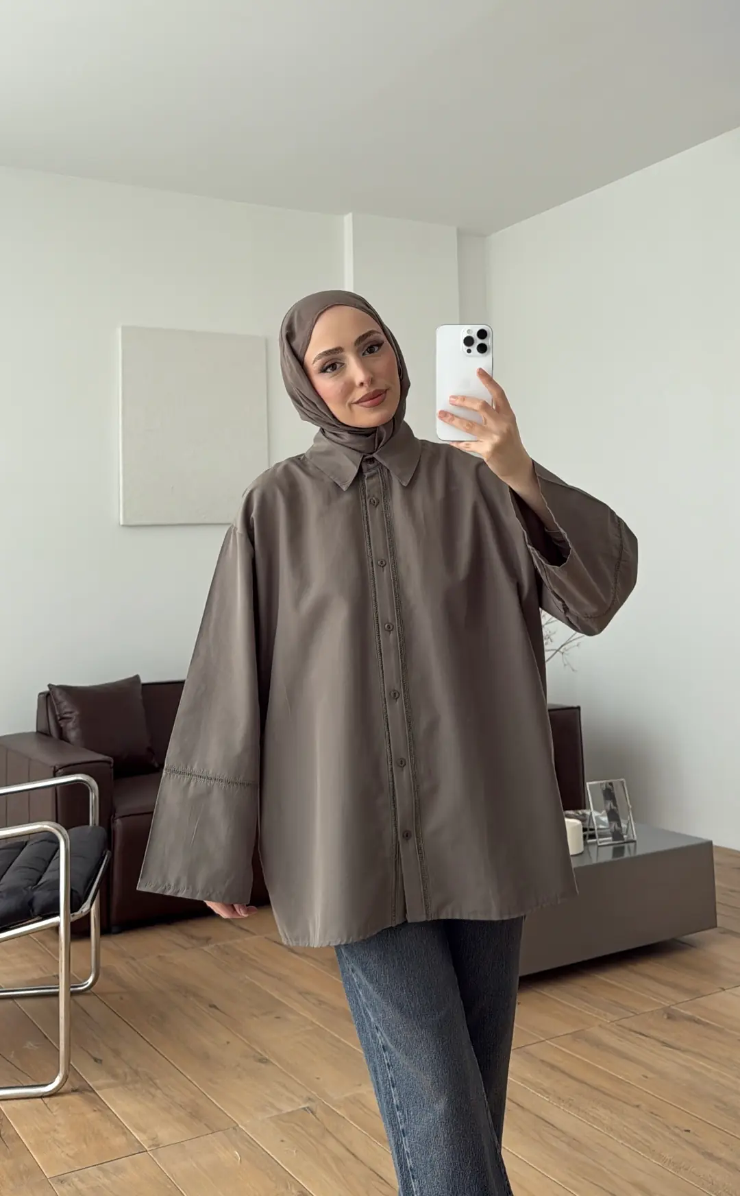 Dantel Geçişli Poplin Gömlek Haki