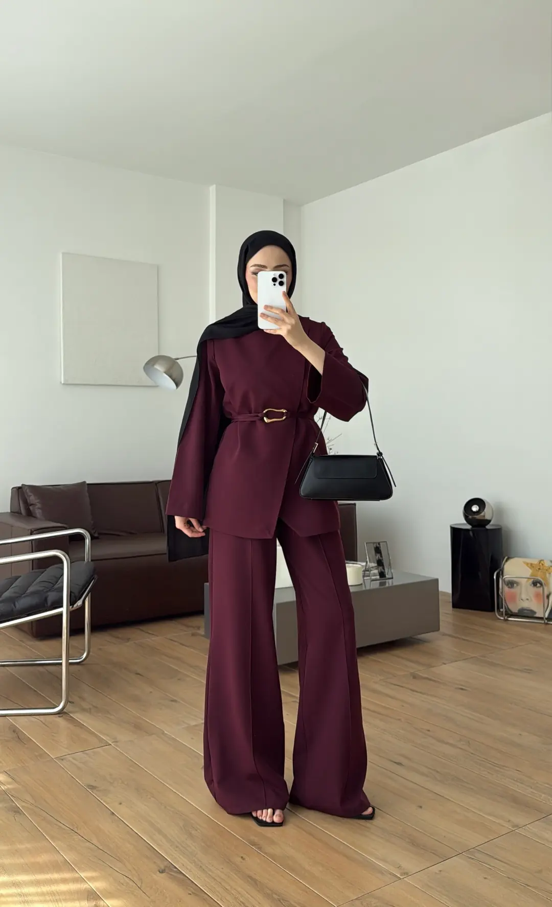 Ön Detaylı Pantolon Takım Bordo