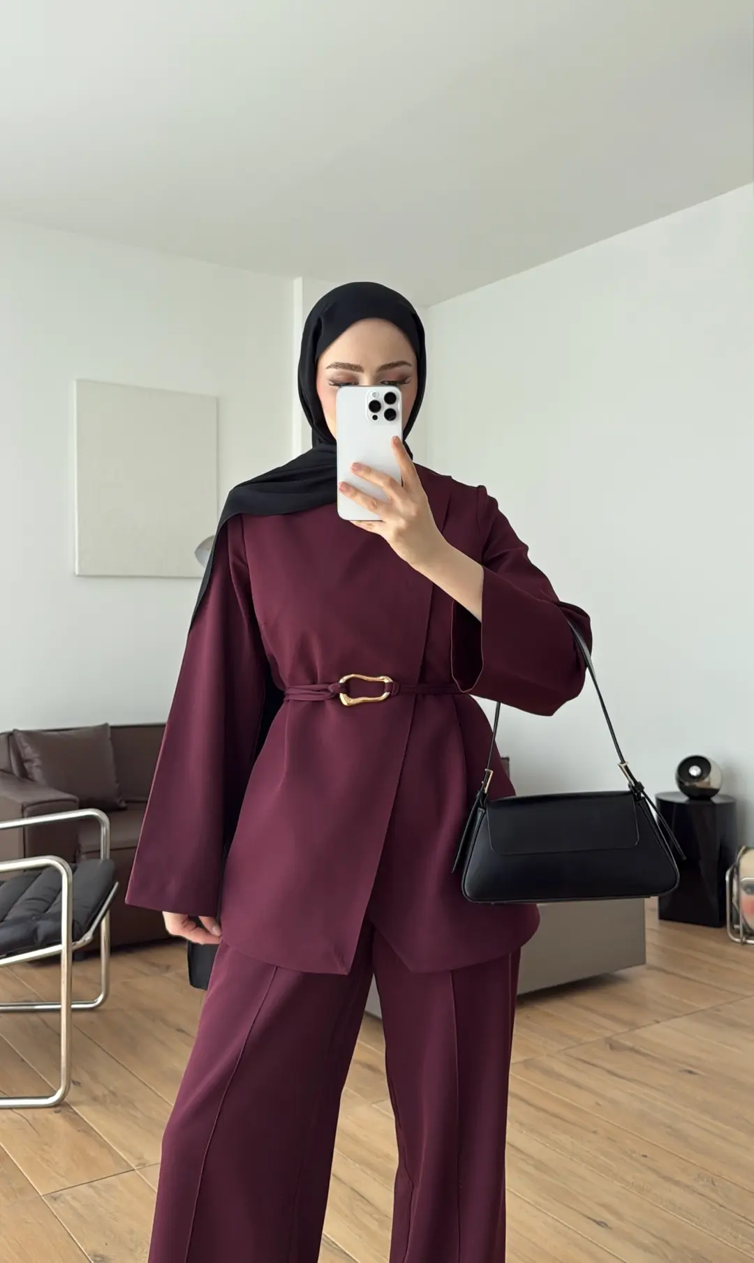 Ön Detaylı Pantolon Takım Bordo