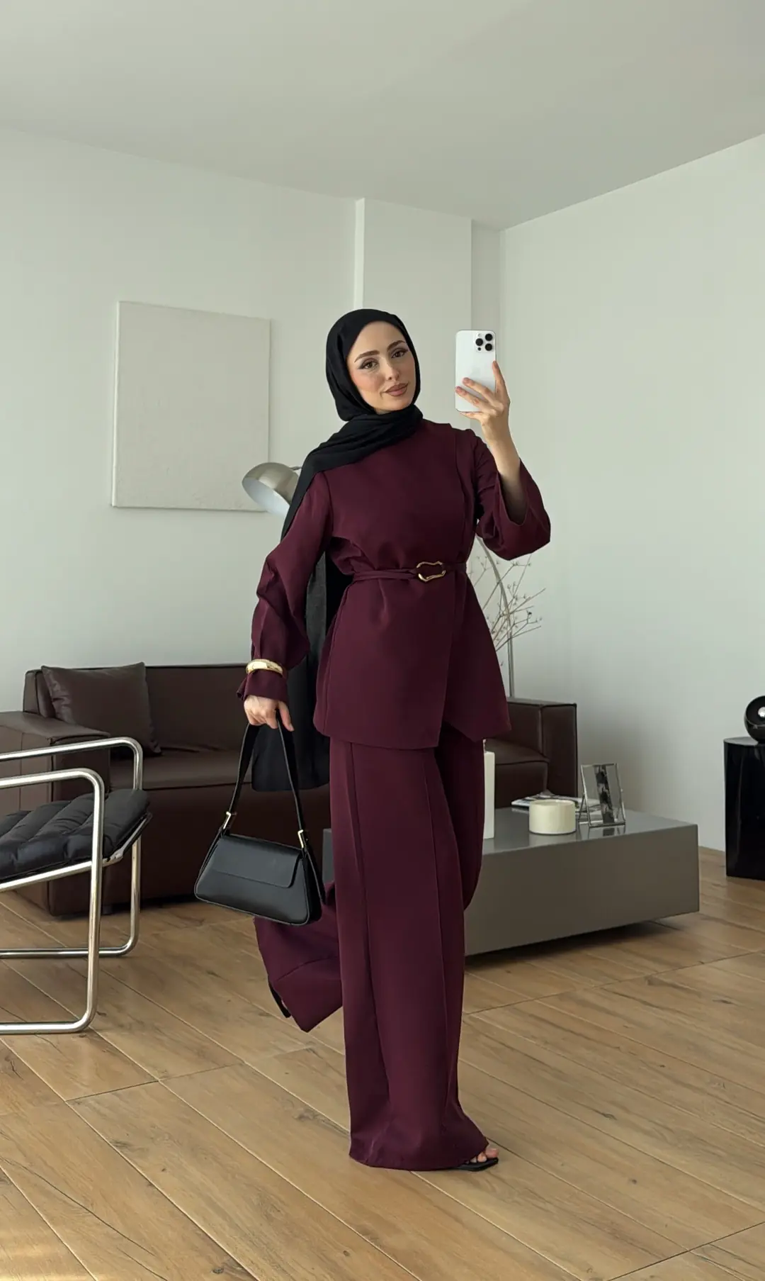 Ön Detaylı Pantolon Takım Bordo