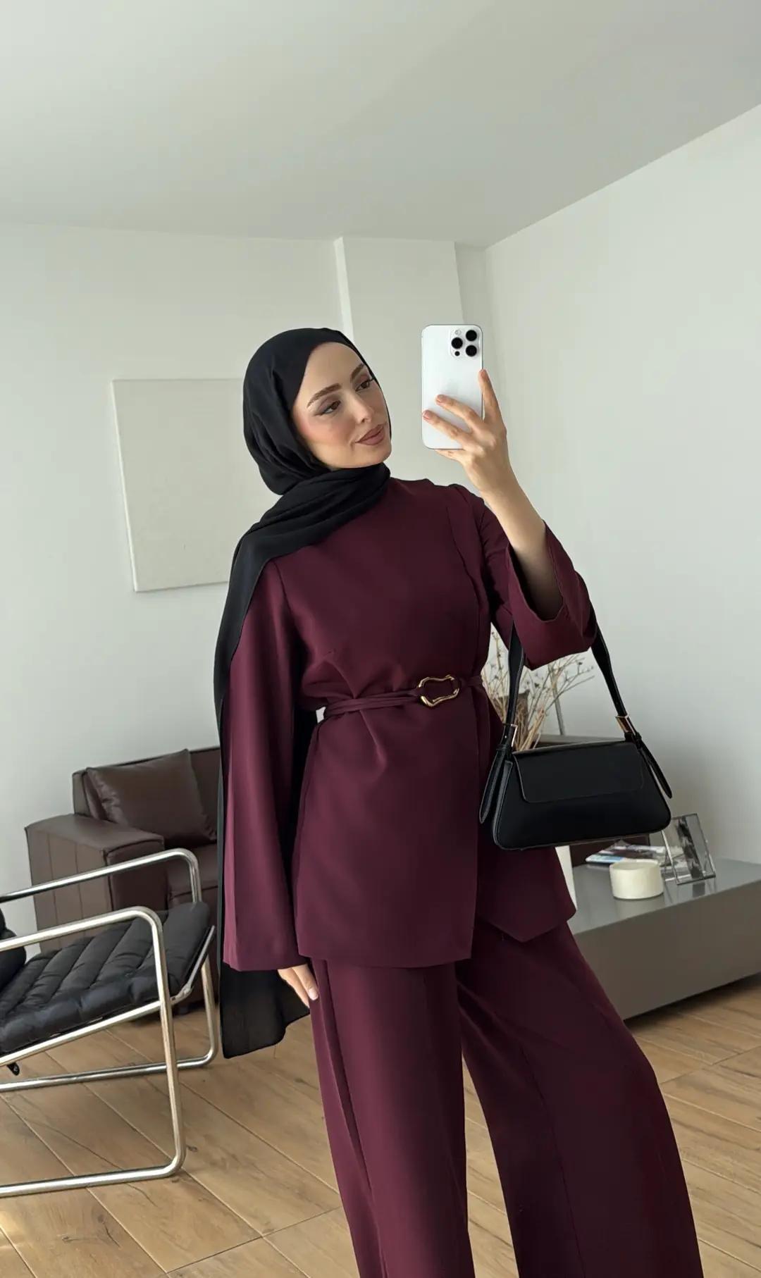 Ön Detaylı Pantolon Takım Bordo