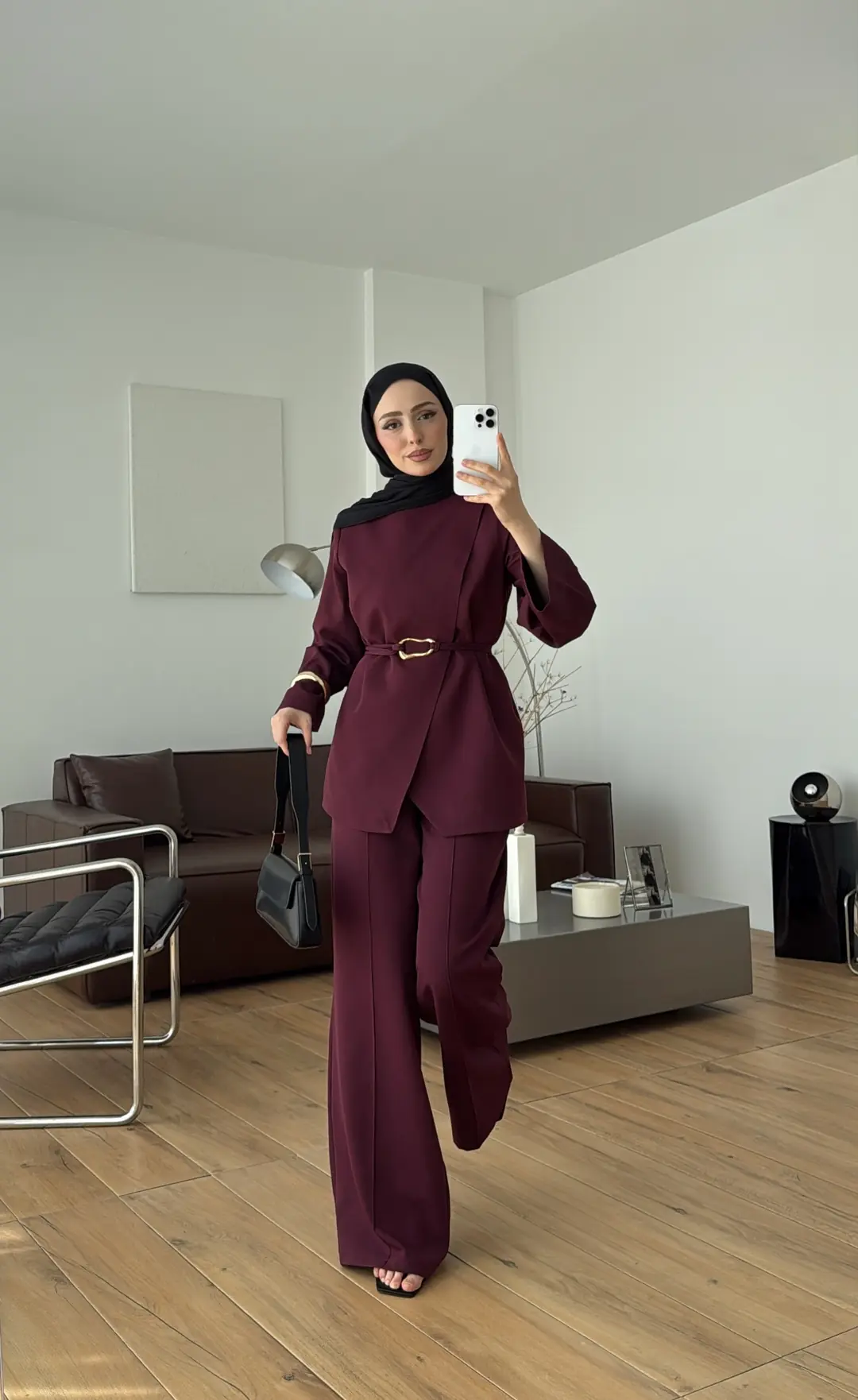 Ön Detaylı Pantolon Takım Bordo