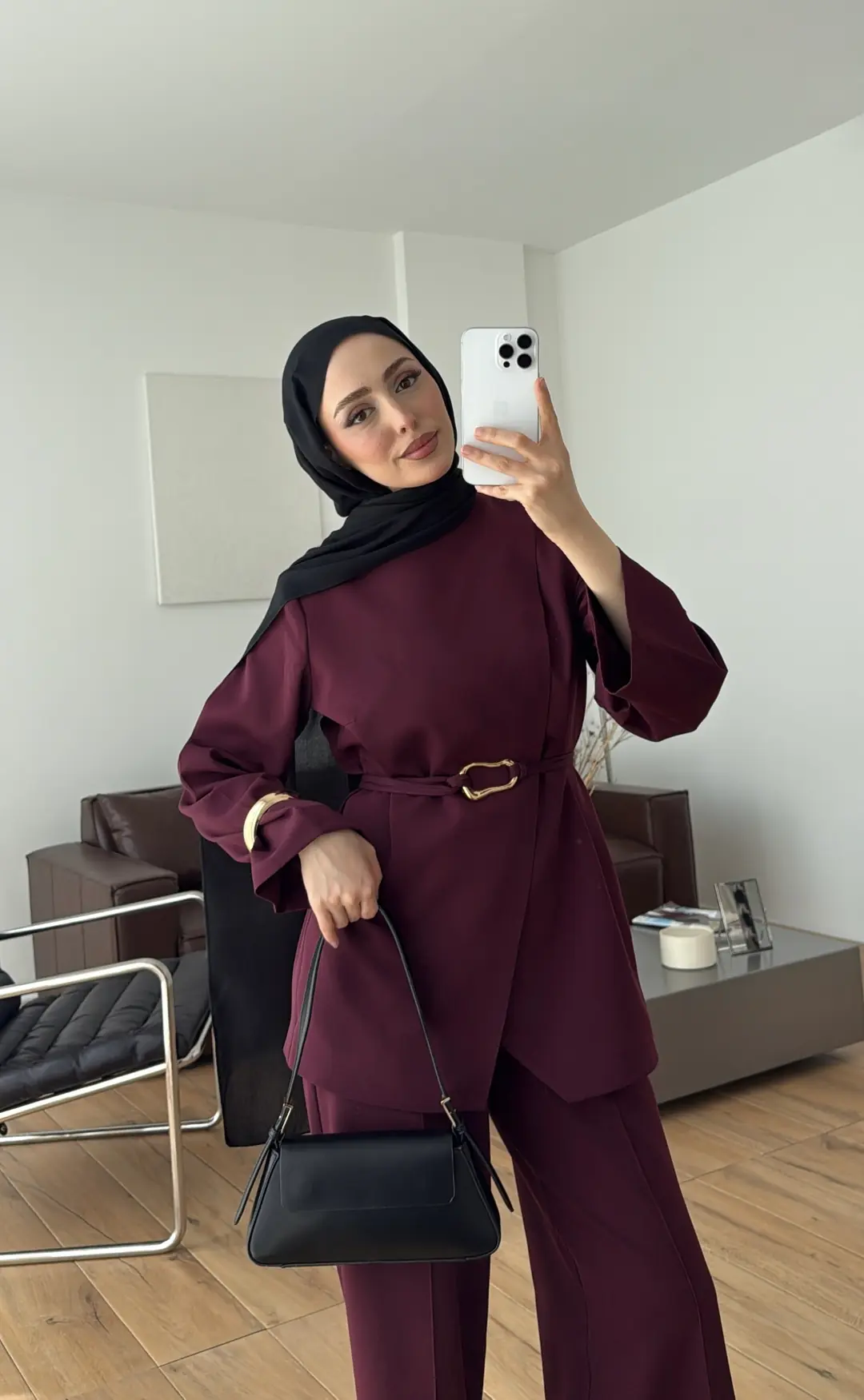 Ön Detaylı Pantolon Takım Bordo