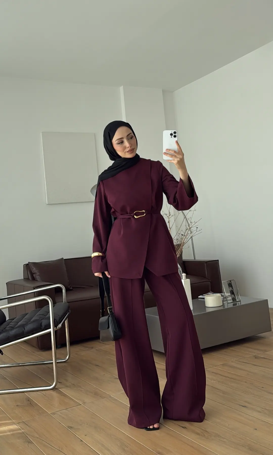 Ön Detaylı Pantolon Takım Bordo