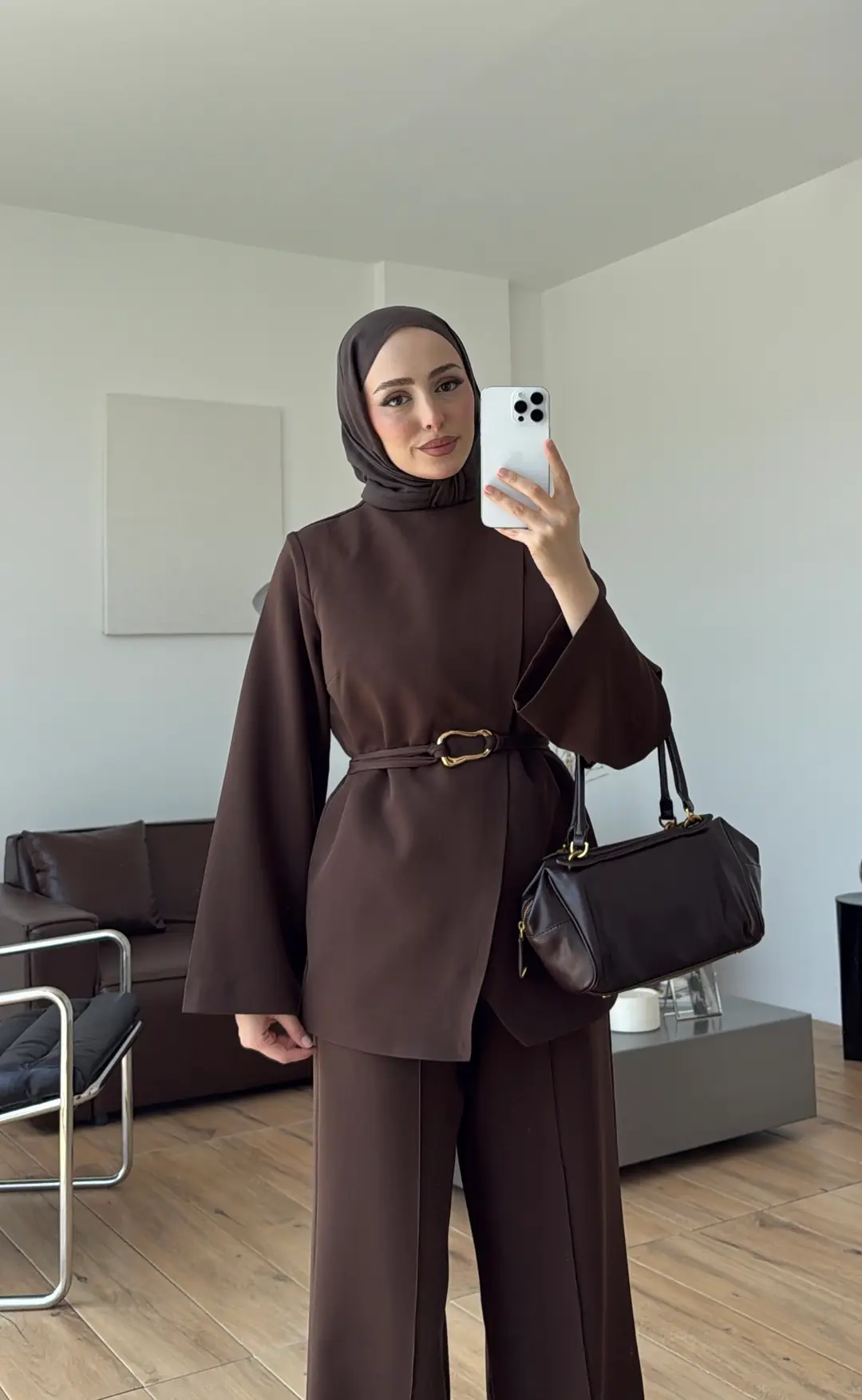 Ön Detaylı Pantolon Takım Kahve