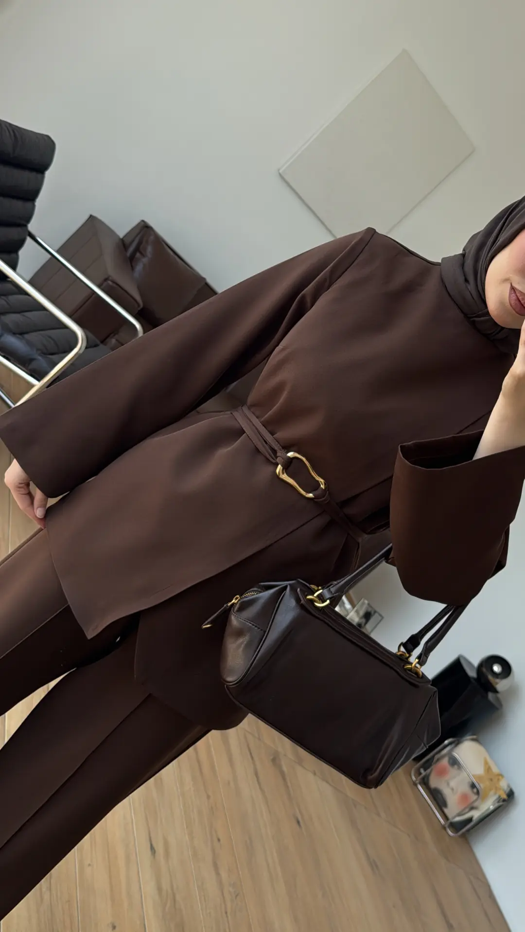 Ön Detaylı Pantolon Takım Kahve