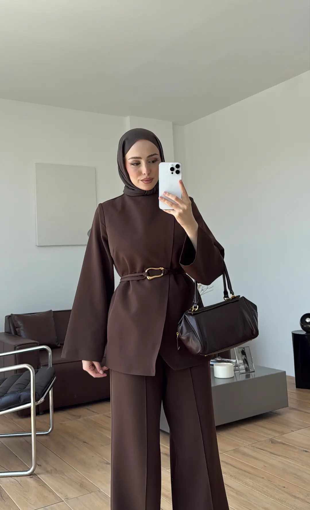 Ön Detaylı Pantolon Takım Kahve