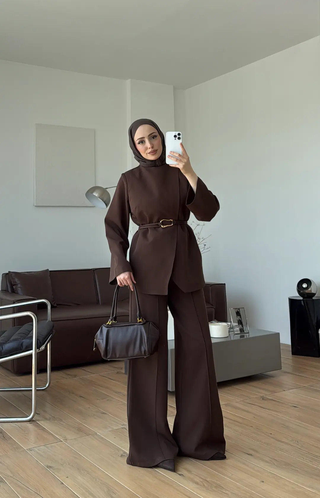 Ön Detaylı Pantolon Takım Kahve