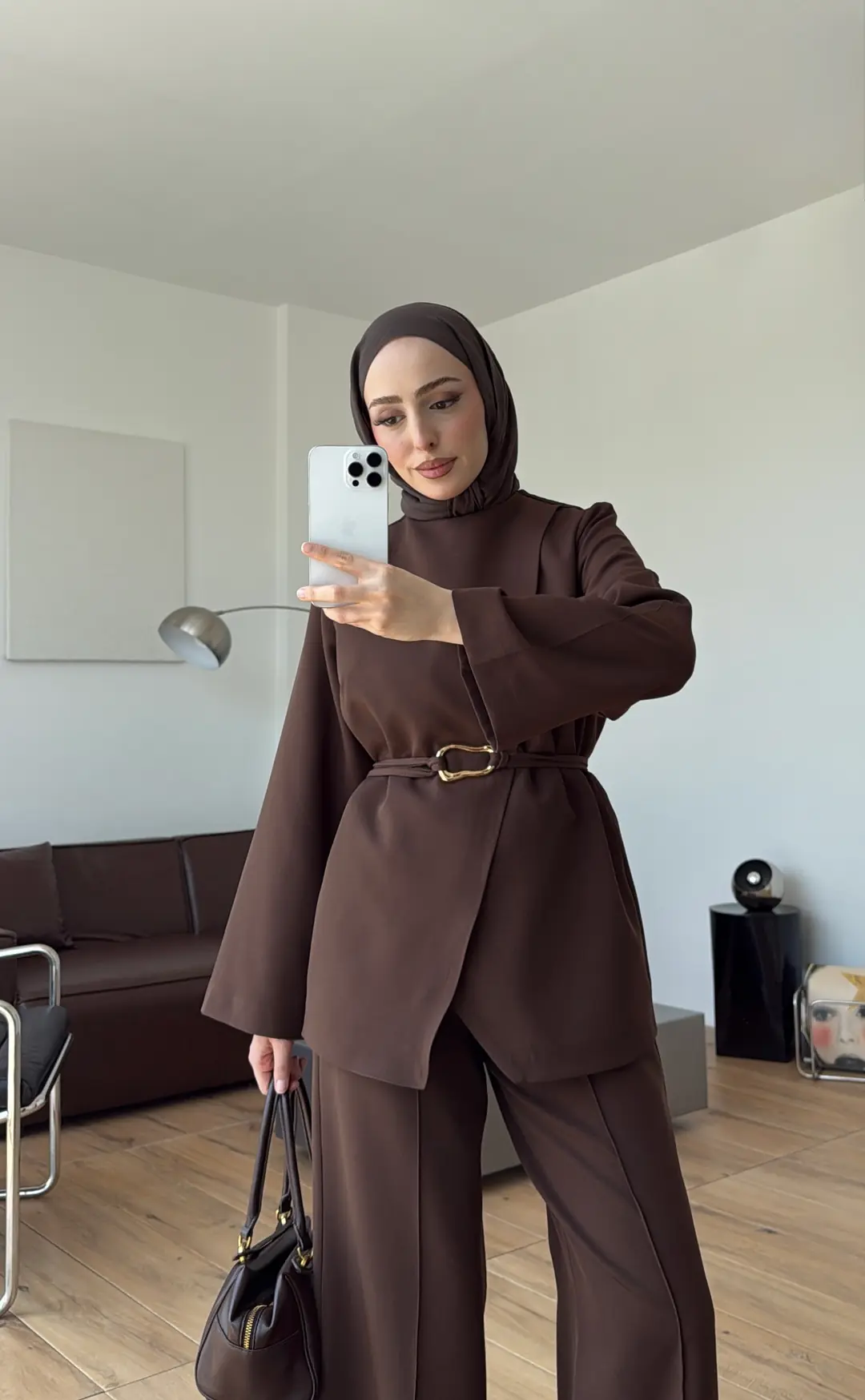 Ön Detaylı Pantolon Takım Kahve
