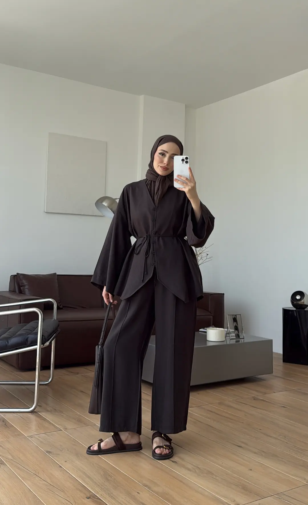 Düğmeli Takım Kahve