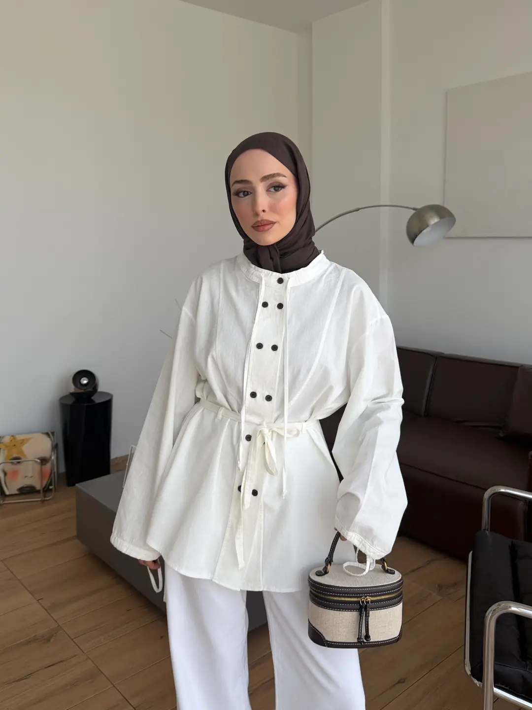 Premıum Geniş Patlı Keten Gömlek Ekru