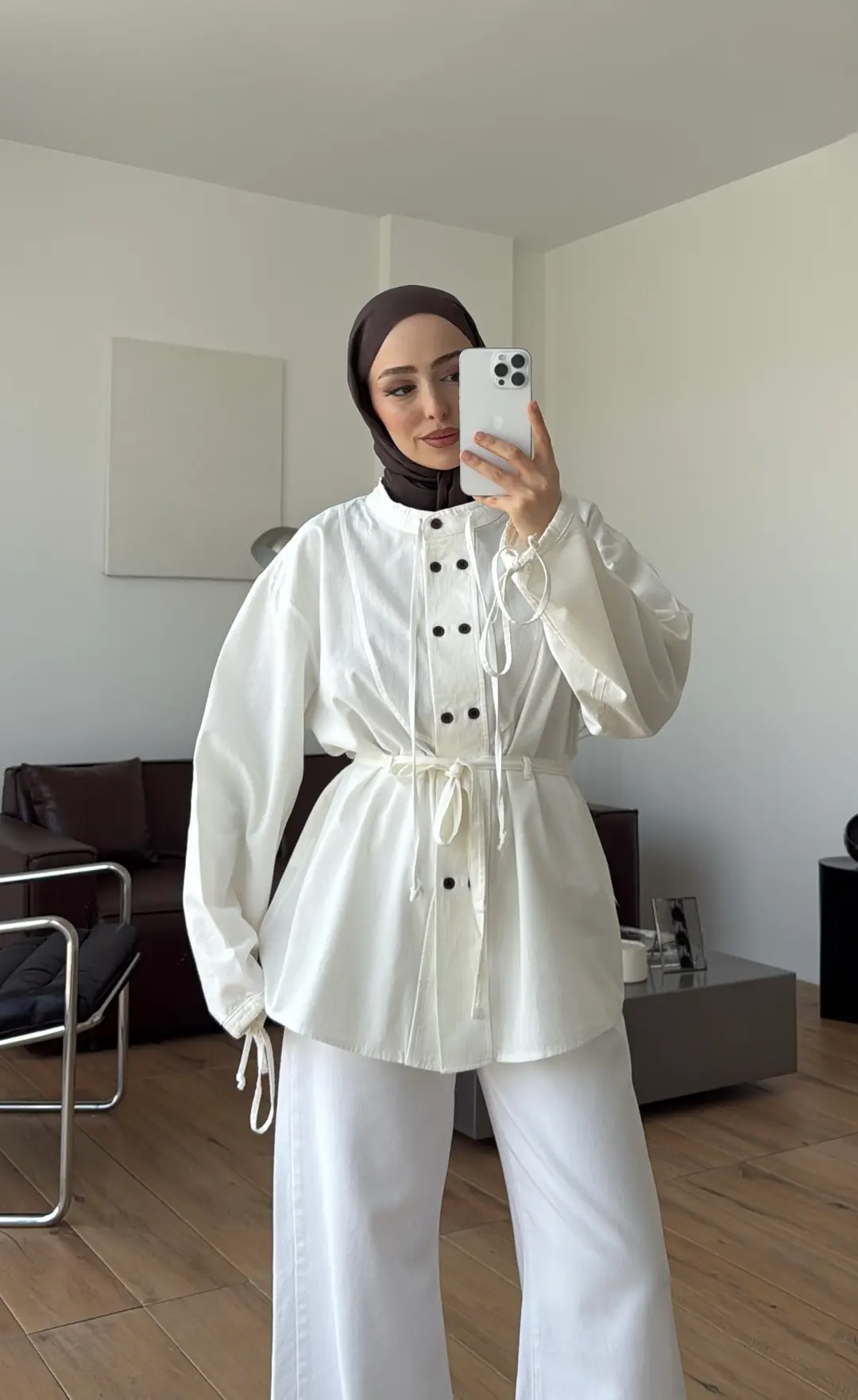 Premıum Geniş Patlı Keten Gömlek Ekru