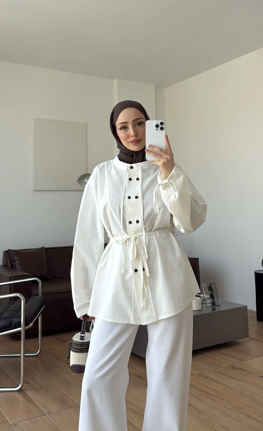 Premıum Geniş Patlı Keten Gömlek Ekru