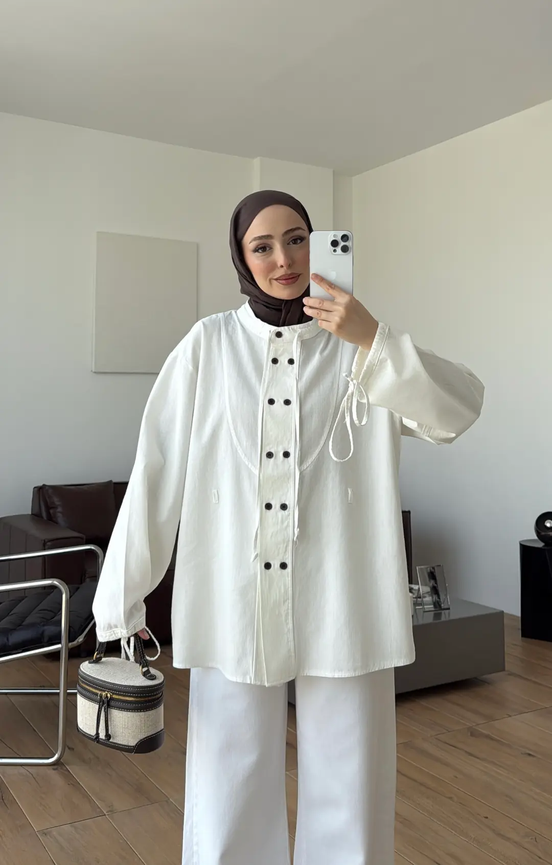 Premıum Geniş Patlı Keten Gömlek Ekru