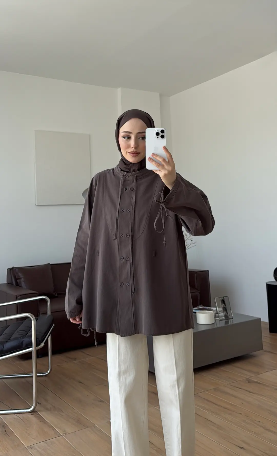 Premıum Geniş Patlı Keten Gömlek Kahve