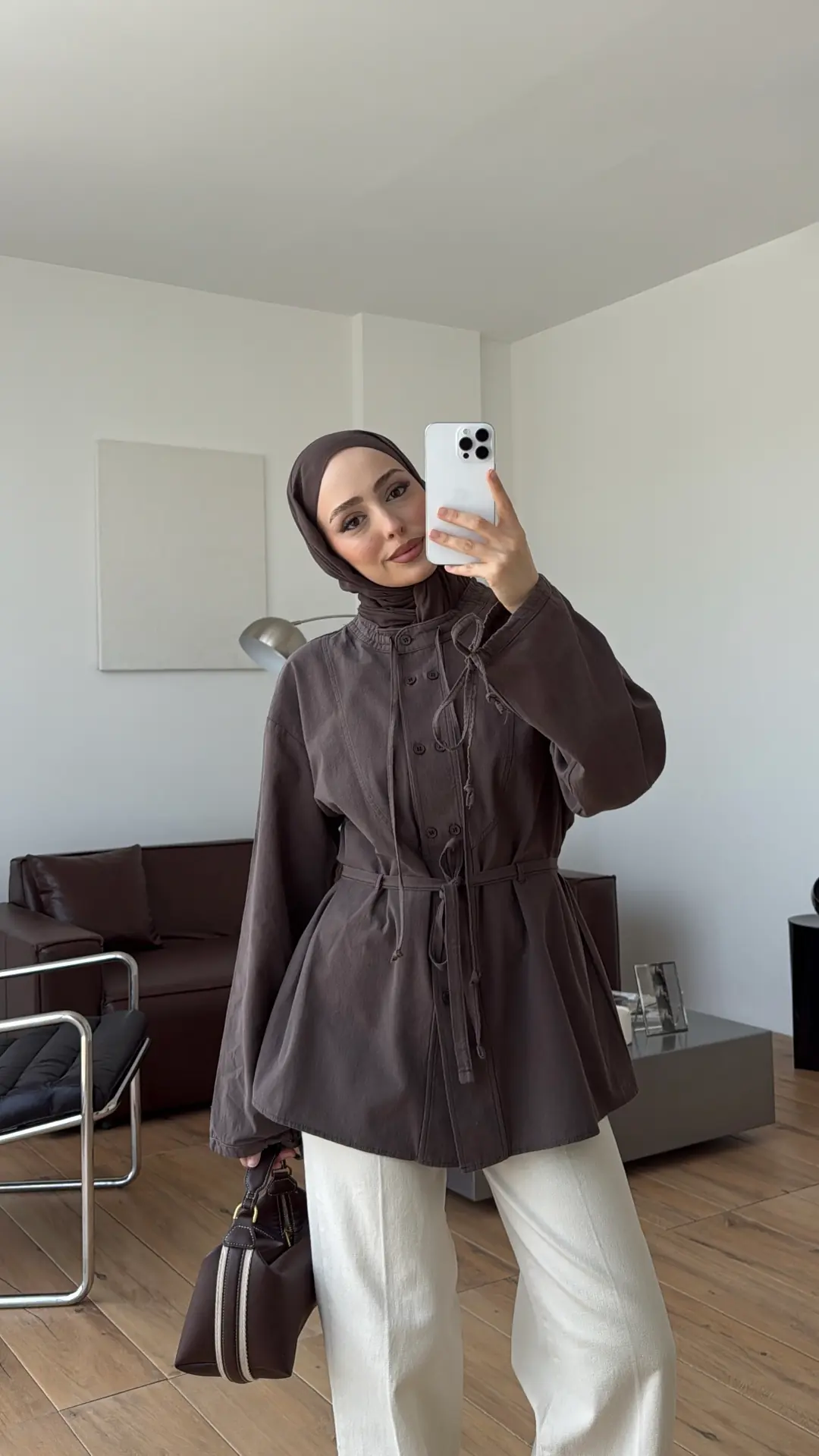 Premıum Geniş Patlı Keten Gömlek Kahve