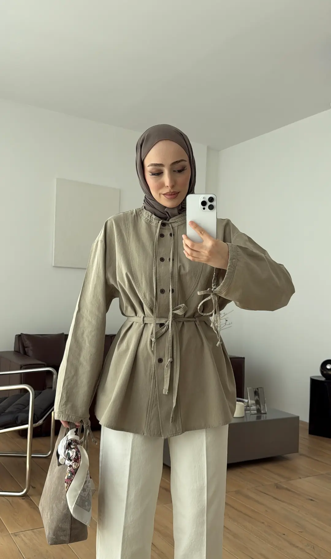 Premıum Geniş Patlı Keten Gömlek Vizon
