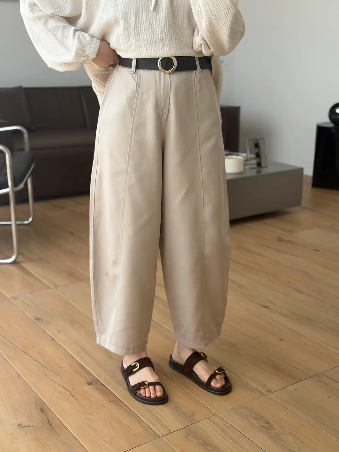 Baggy Kemerli Pantolon Taş