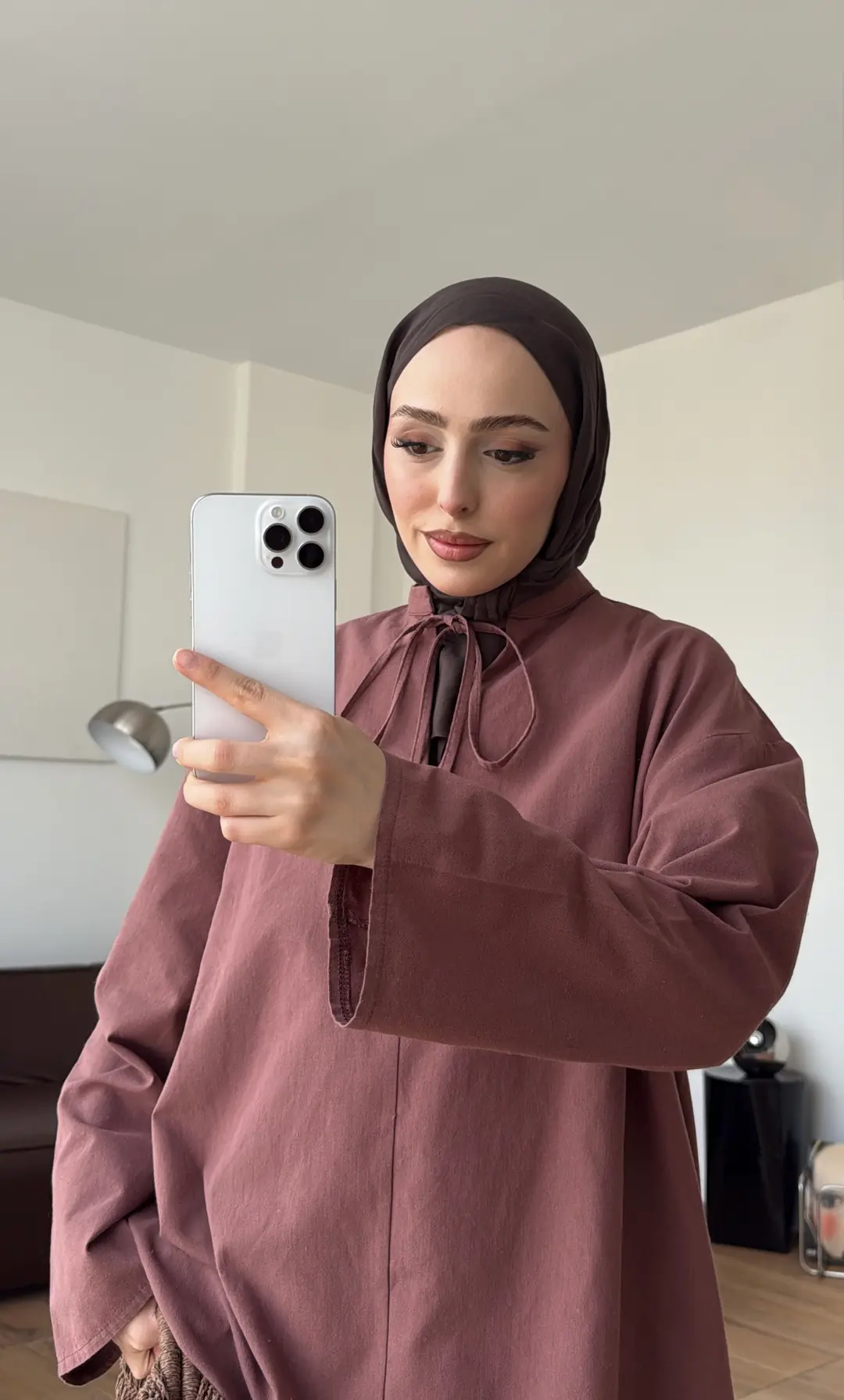 Yakası Bağlamalı Keten Bluz Kiremit