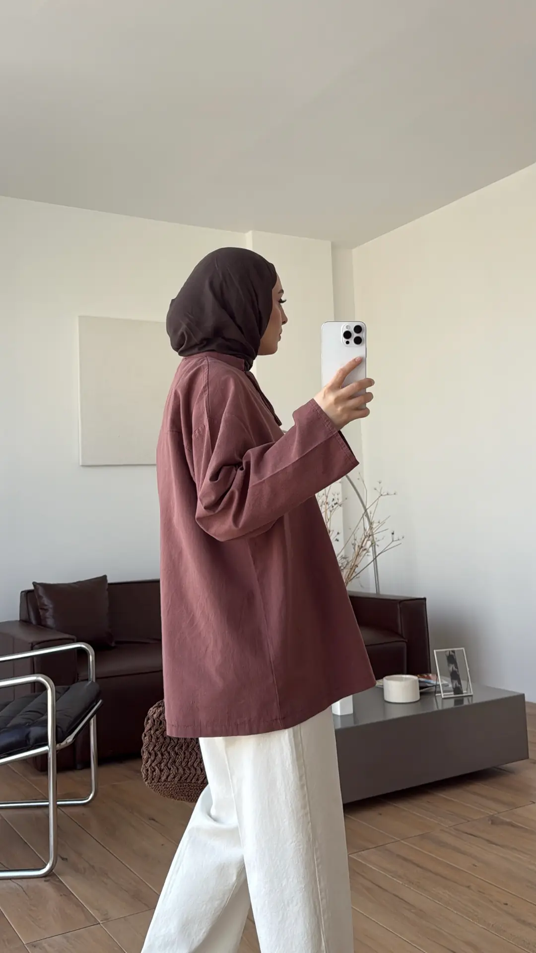 Yakası Bağlamalı Keten Bluz Kiremit