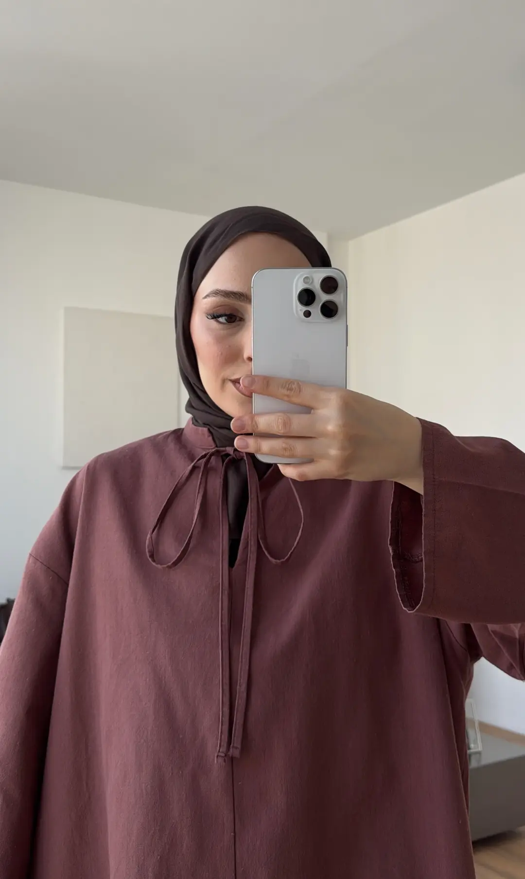 Yakası Bağlamalı Keten Bluz Kiremit