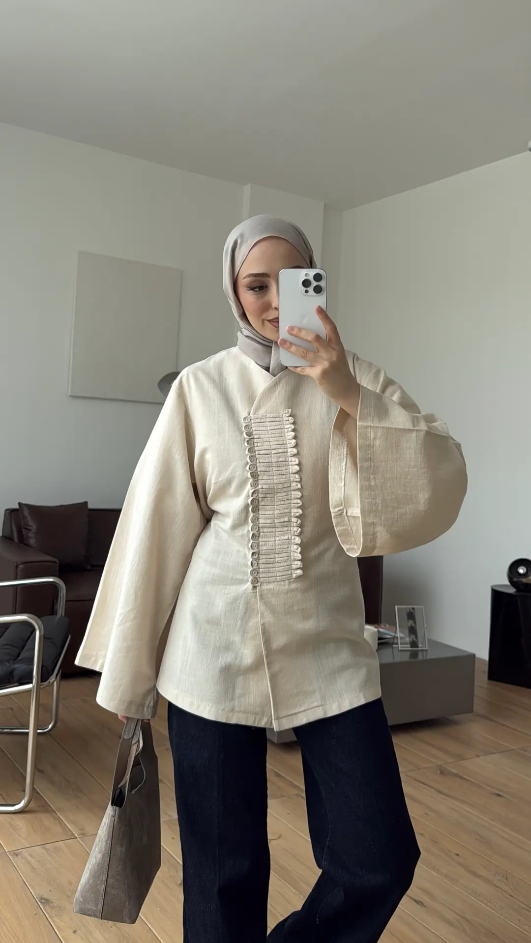 Vera Tasarım Keten Bluz Natural