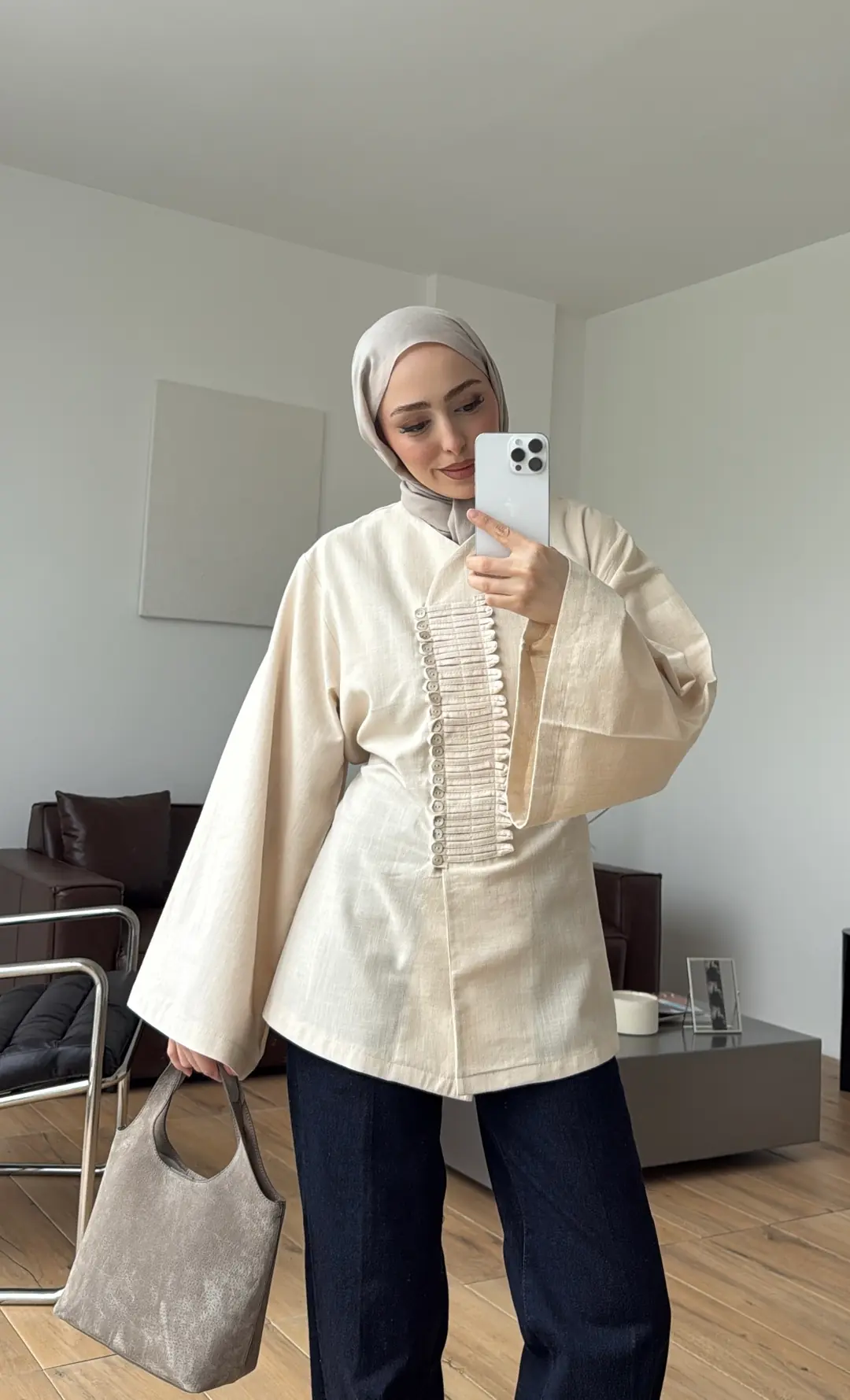 Vera Tasarım Keten Bluz Natural