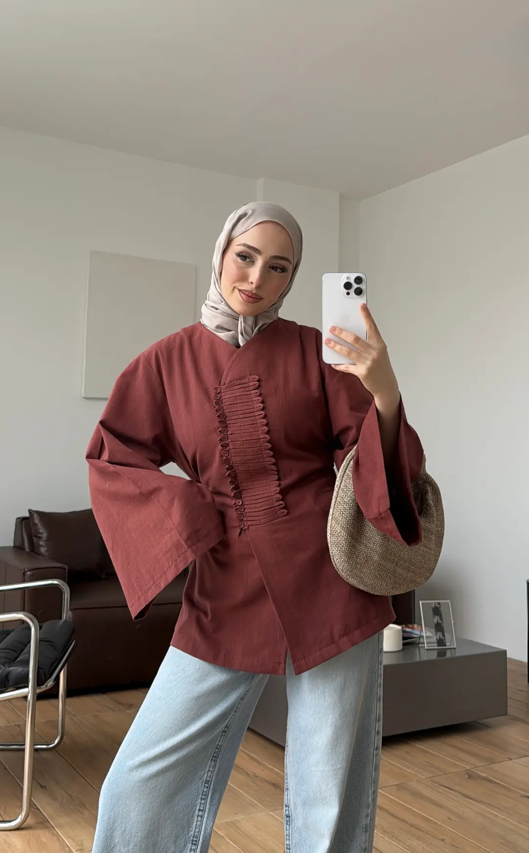 Vera Tasarım Keten Bluz Kiremit