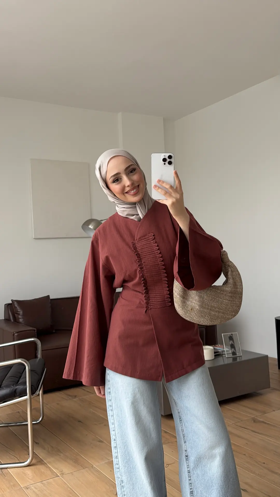 Vera Tasarım Keten Bluz Kiremit