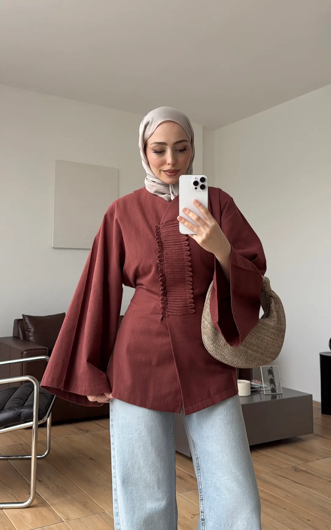 Vera Tasarım Keten Bluz Kiremit