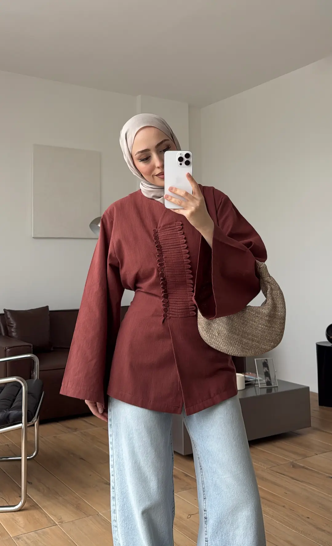 Vera Tasarım Keten Bluz Kiremit