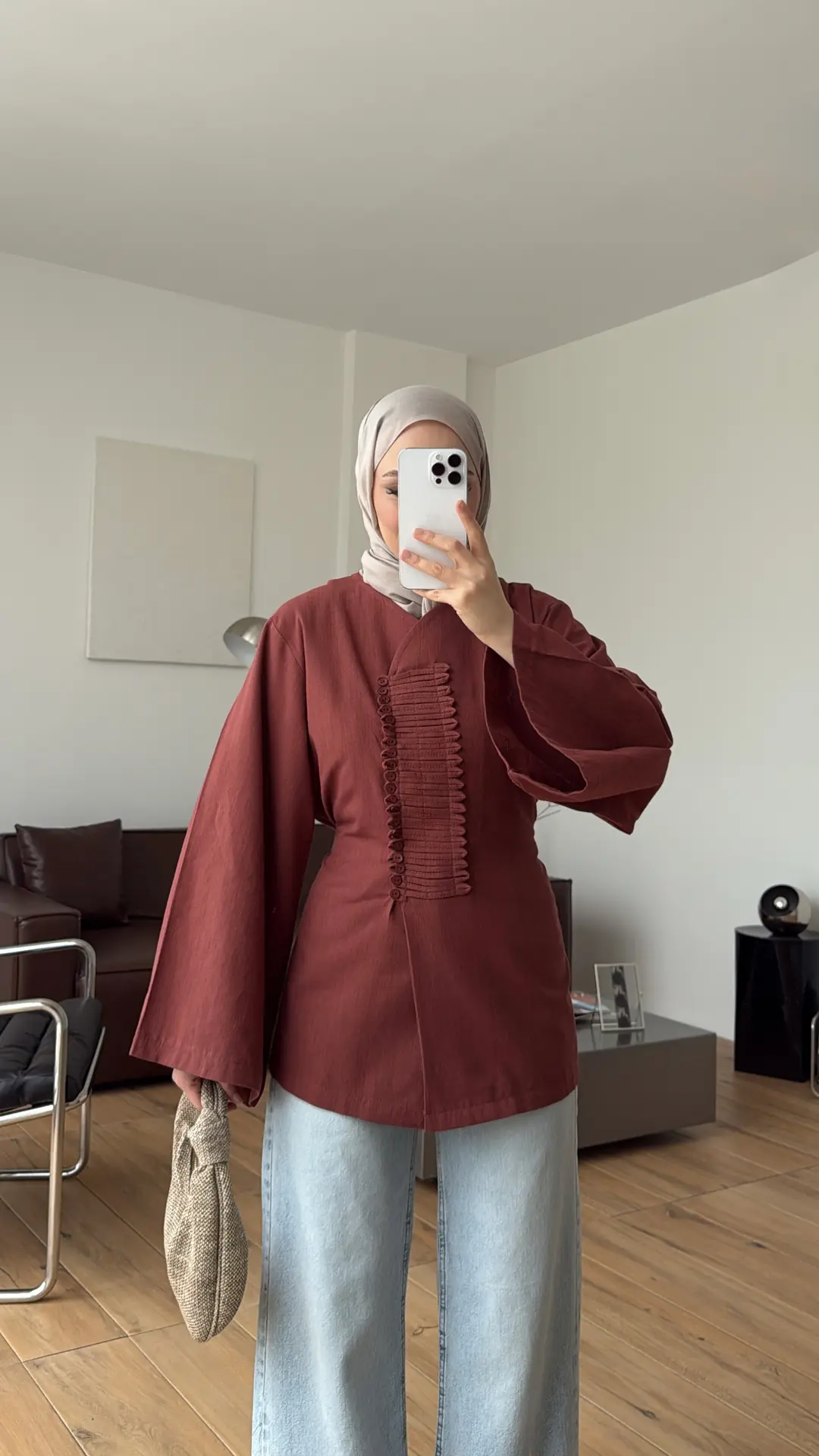 Vera Tasarım Keten Bluz Kiremit