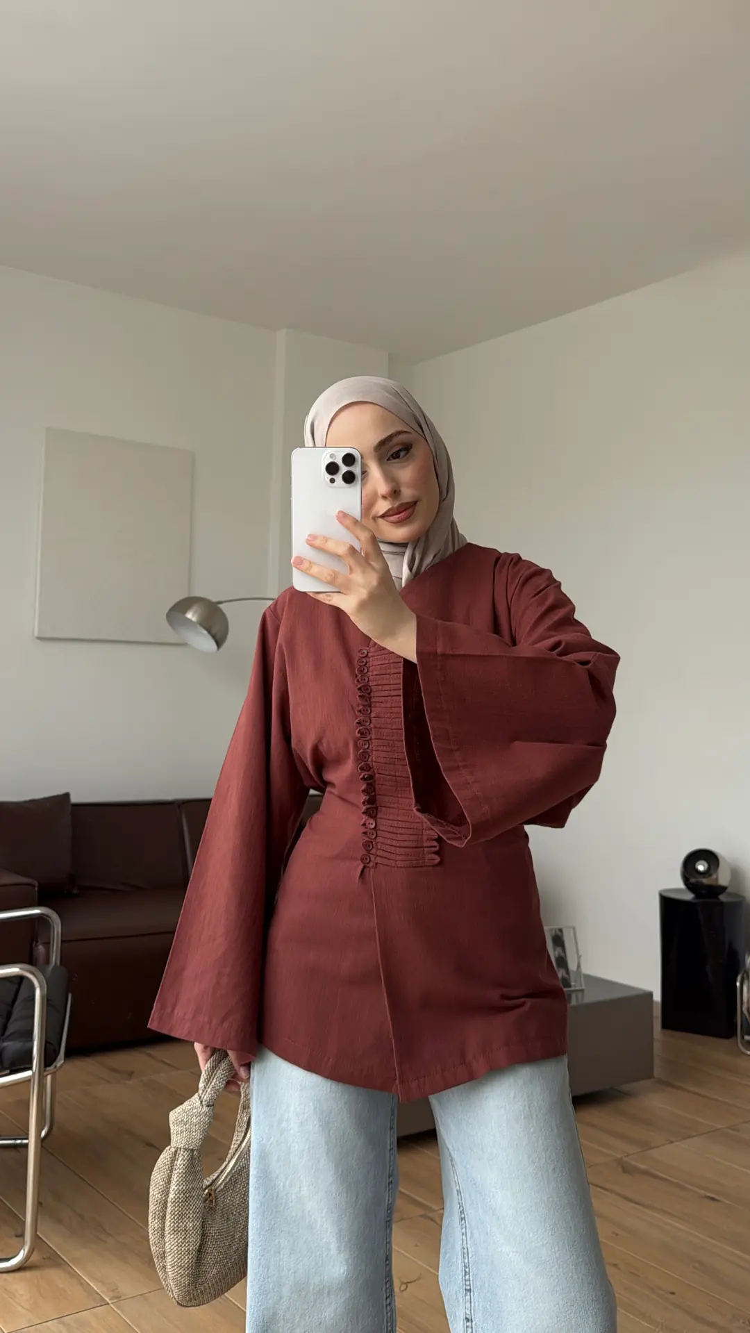 Vera Tasarım Keten Bluz Kiremit