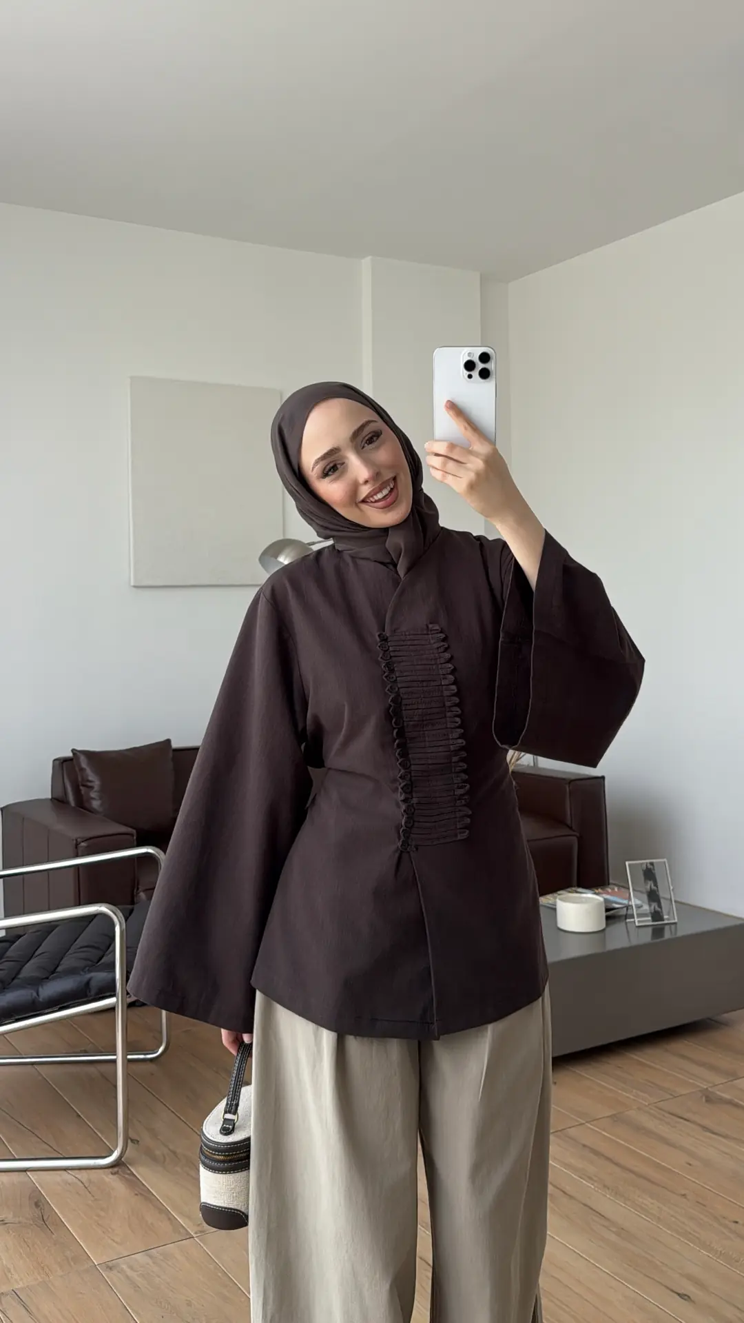 Vera Tasarım Keten Bluz Kahve