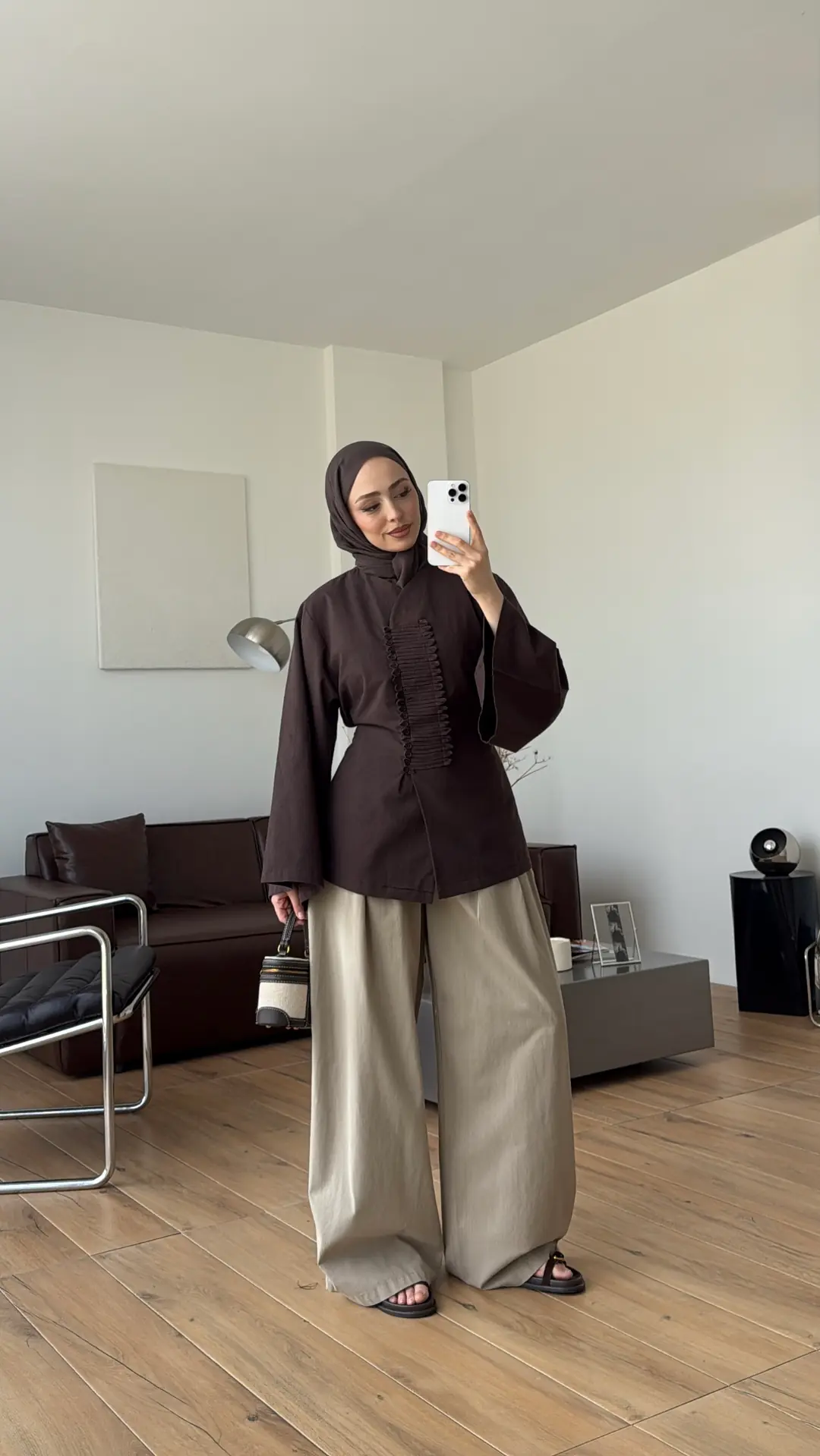 Vera Tasarım Keten Bluz Kahve