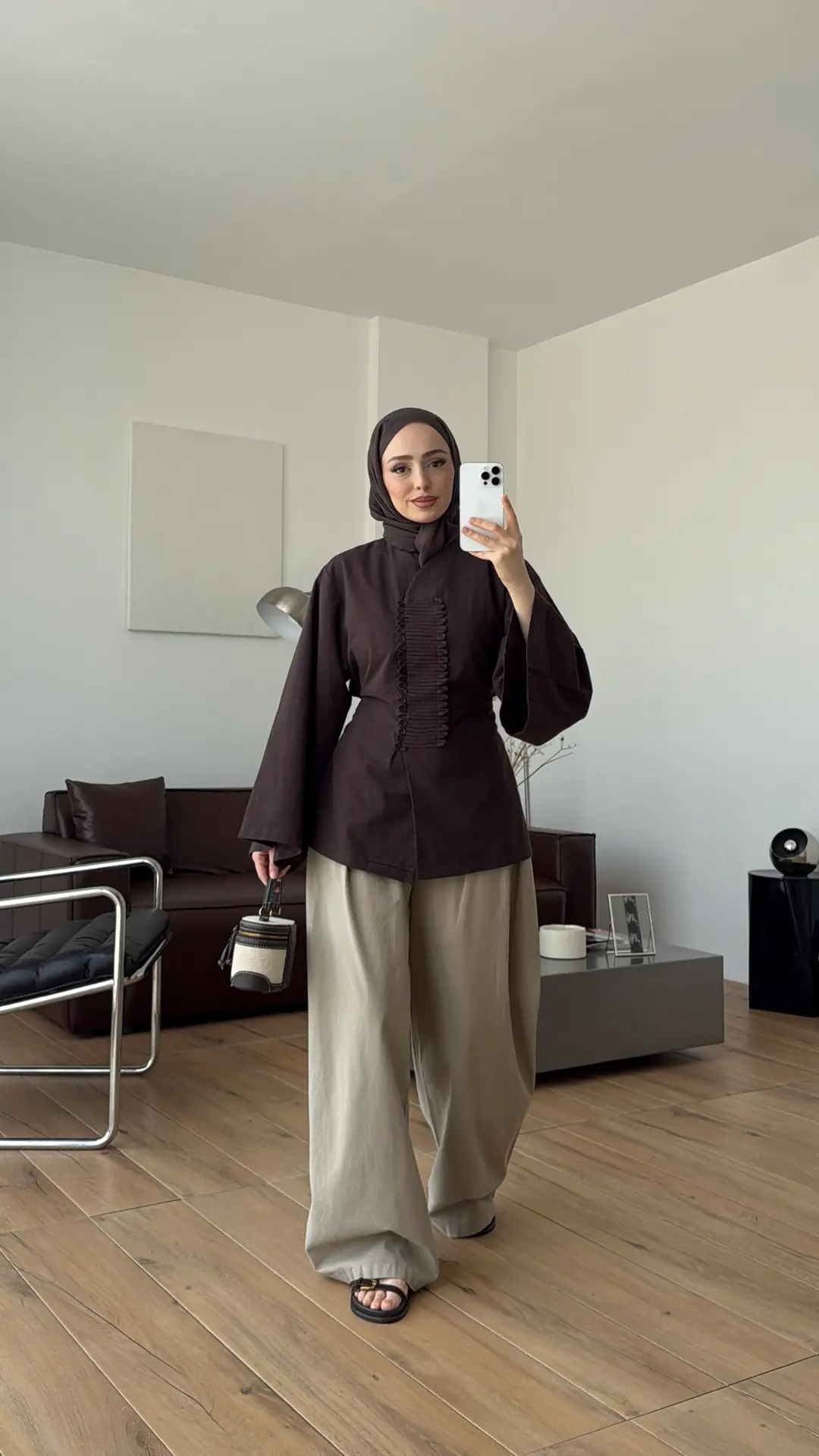 Vera Tasarım Keten Bluz Kahve