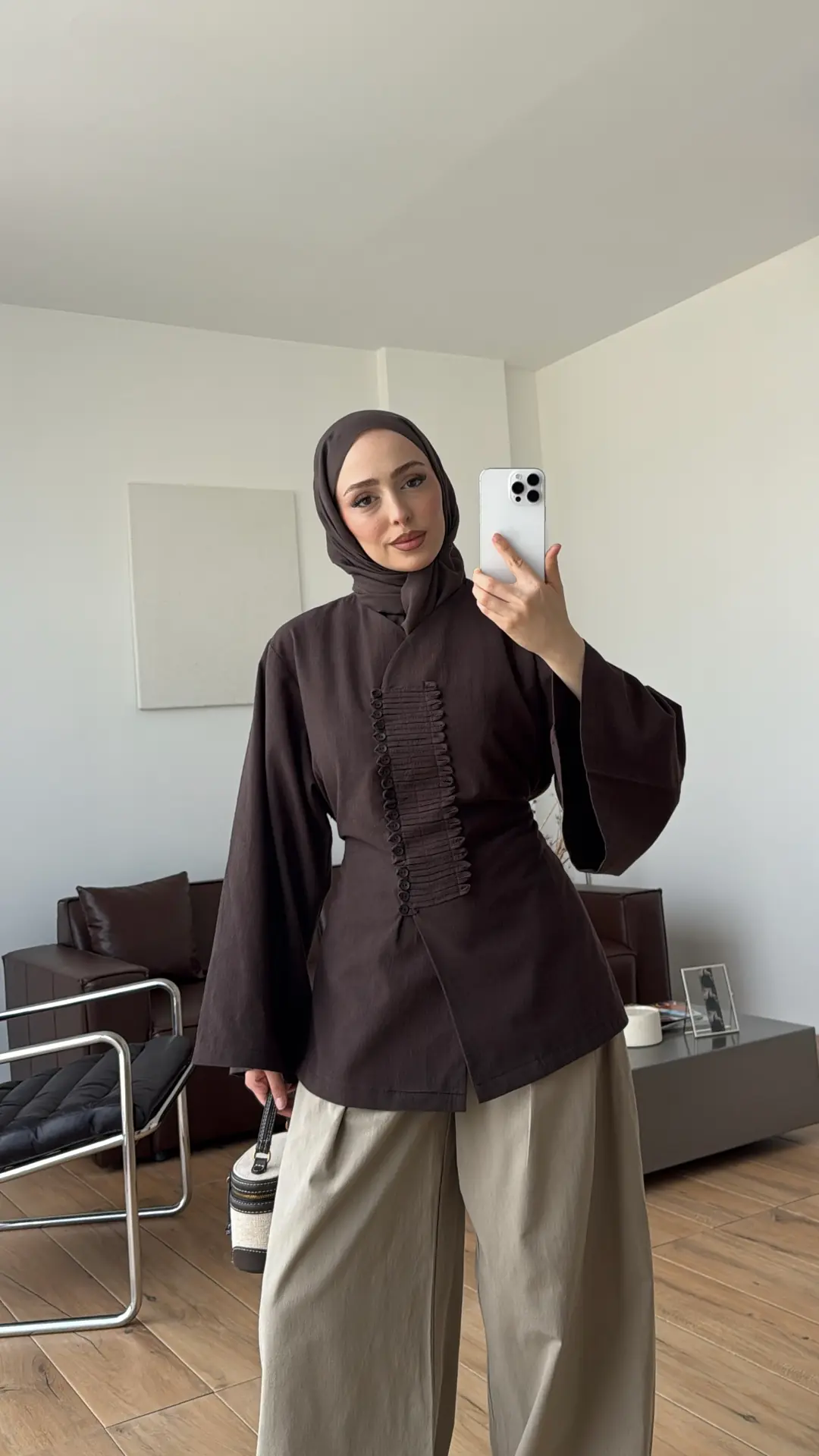 Vera Tasarım Keten Bluz Kahve