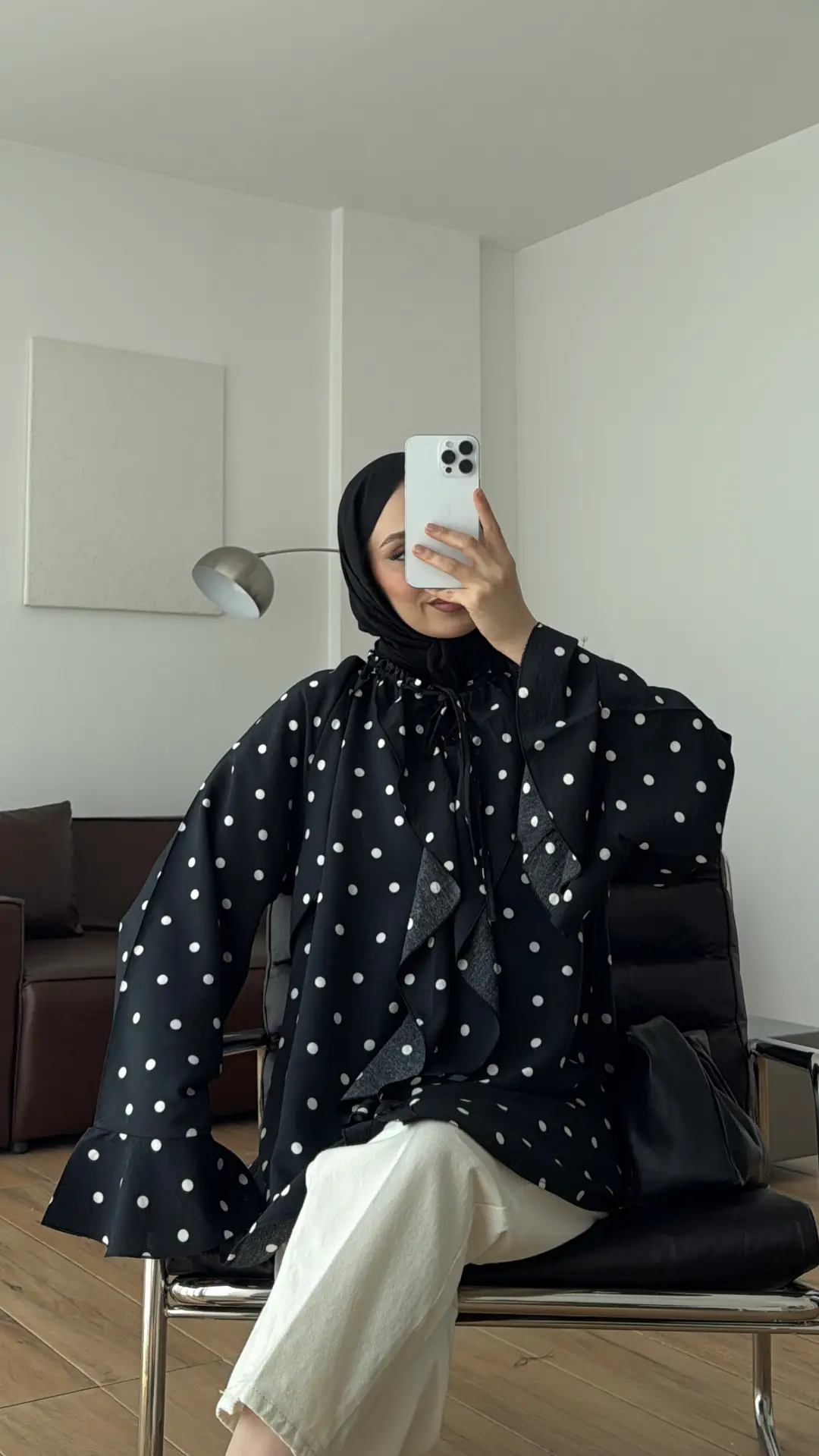 Fırfır Detaylı Puantiyeli Gömlek Siyah
