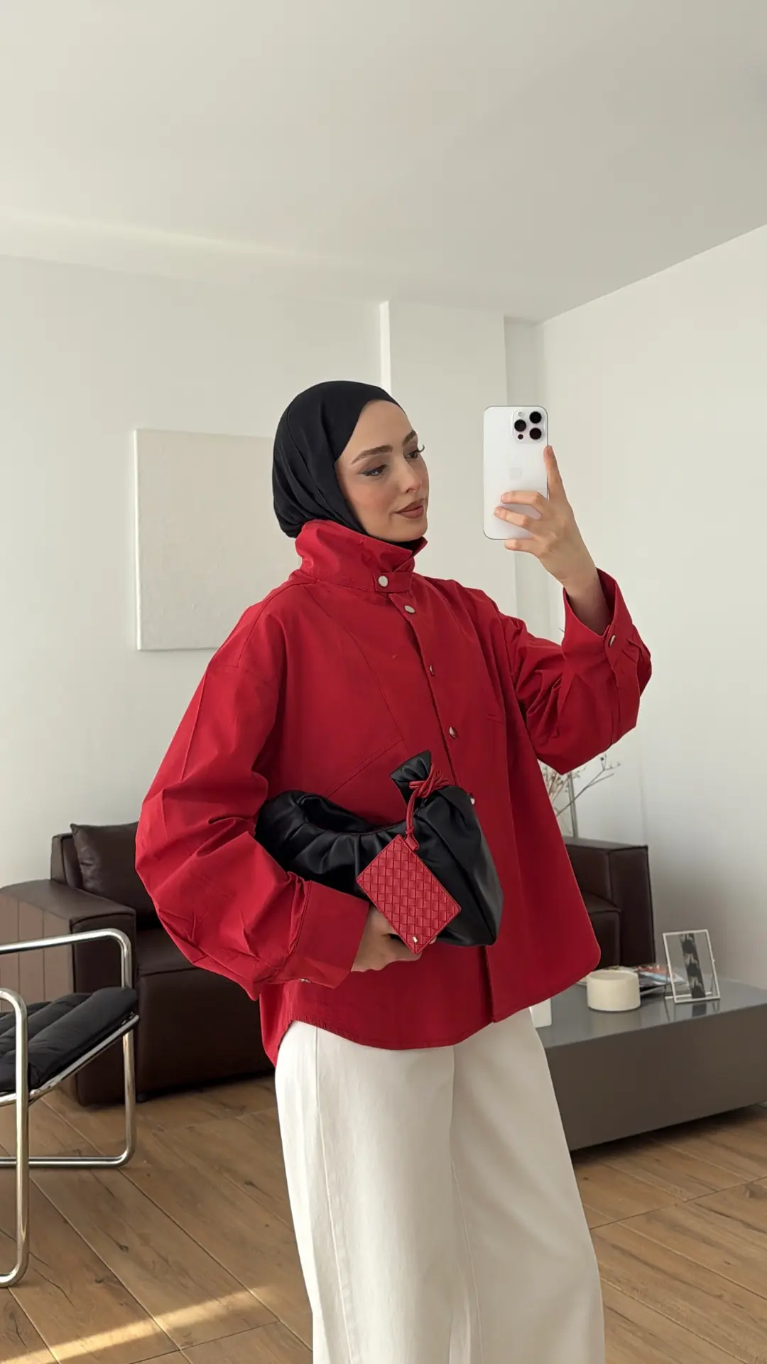 Dik Yaka Çıtçıtlı Tok Kumaş Gömlek Kırmızı
