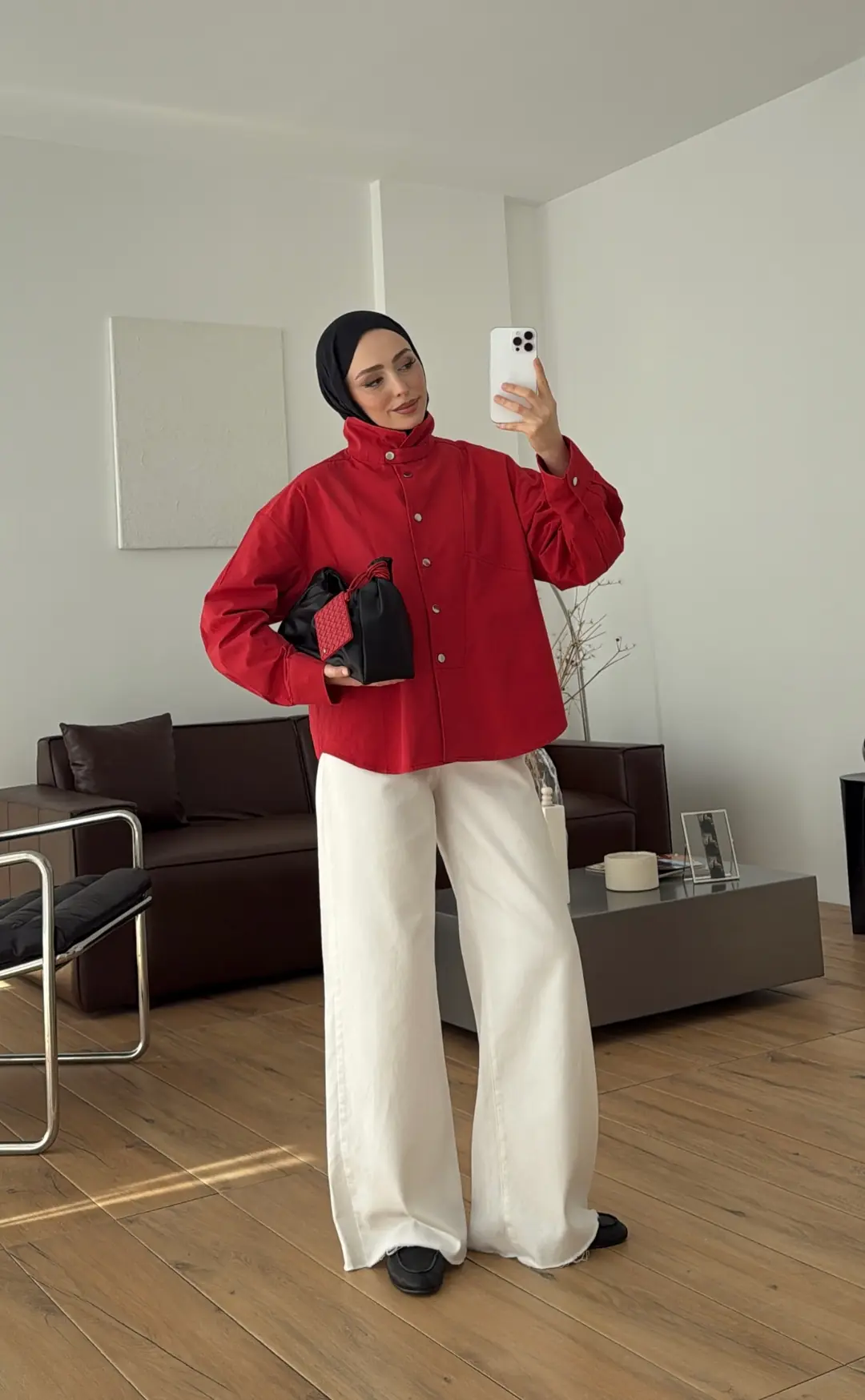 Dik Yaka Çıtçıtlı Tok Kumaş Gömlek Kırmızı